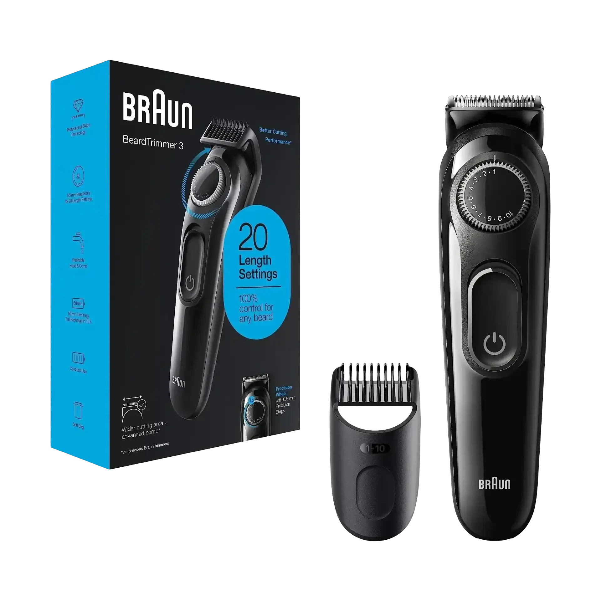 Braun BT3300 beard trimmer with 20 adjustable length settings for grooming