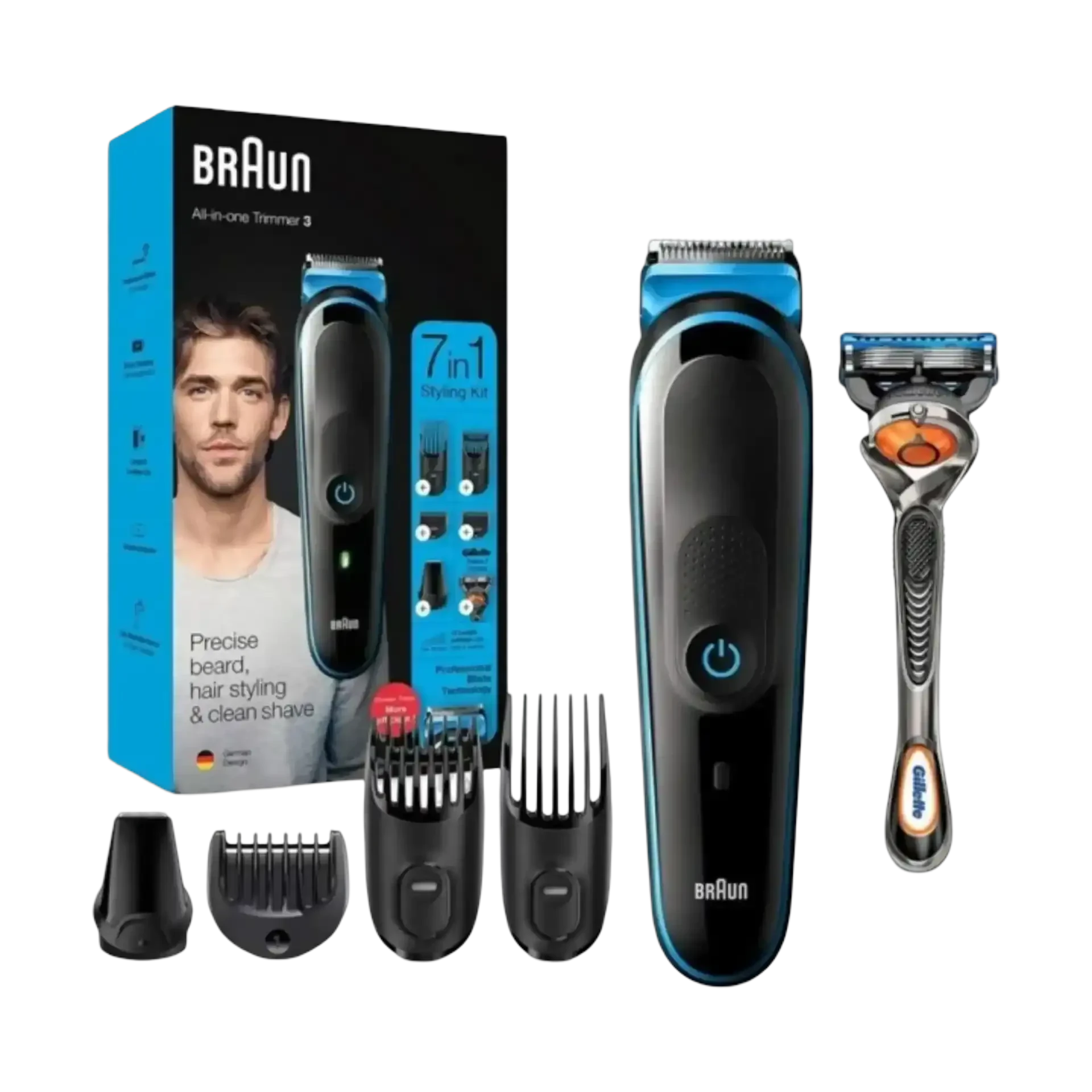 Braun all-in-one trimmer kit for men with seven styling attachments