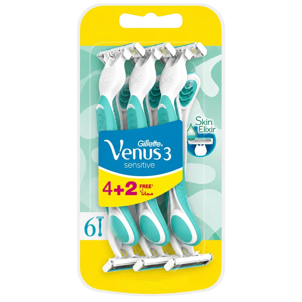 Gillette Venus 3 Sensitive Disposable Razors Pack of 6 with Skin Elixir