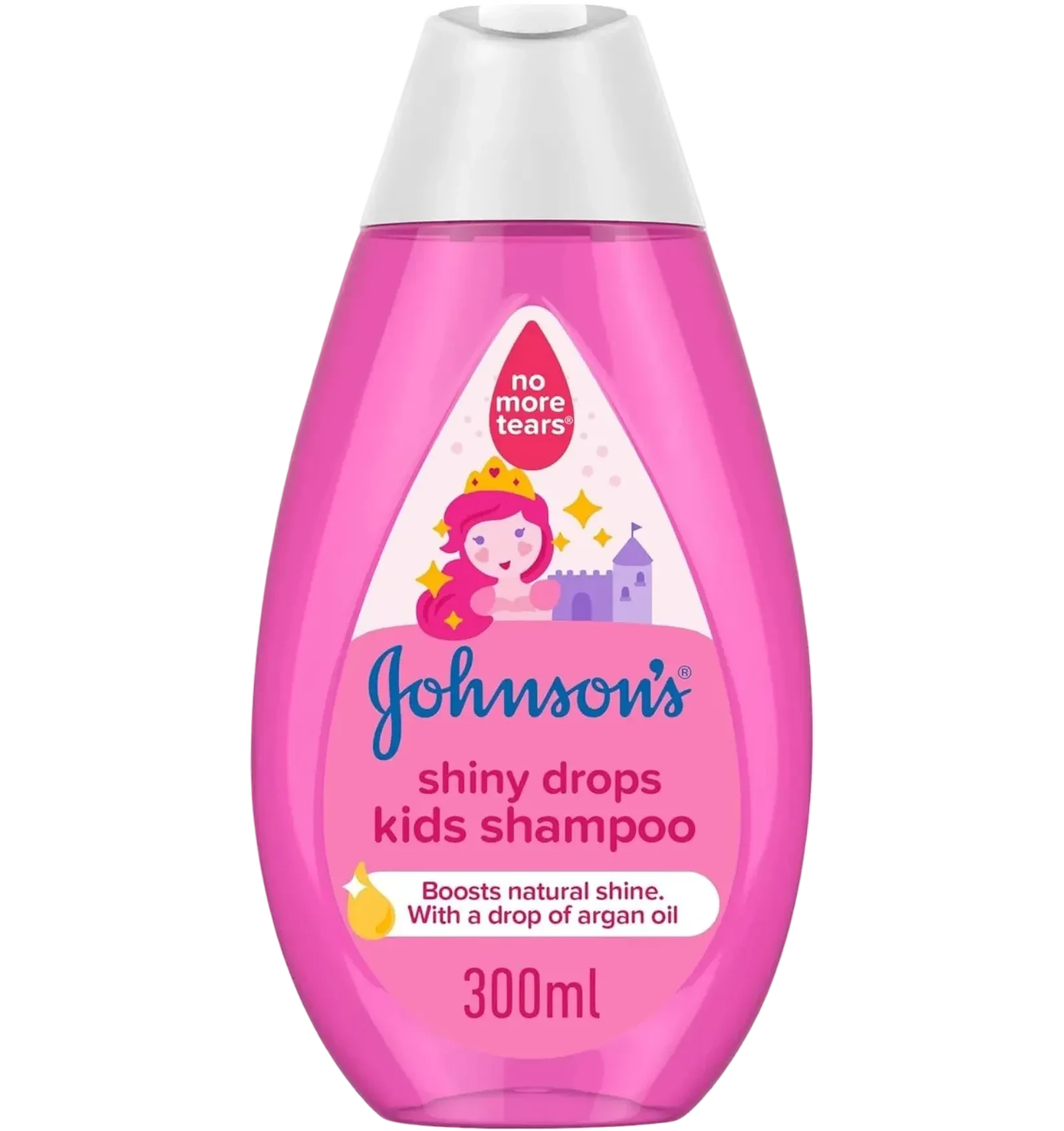 Johnson's Shiny Drops Baby Shampoo in a pink 300ml bottle tear-free formula