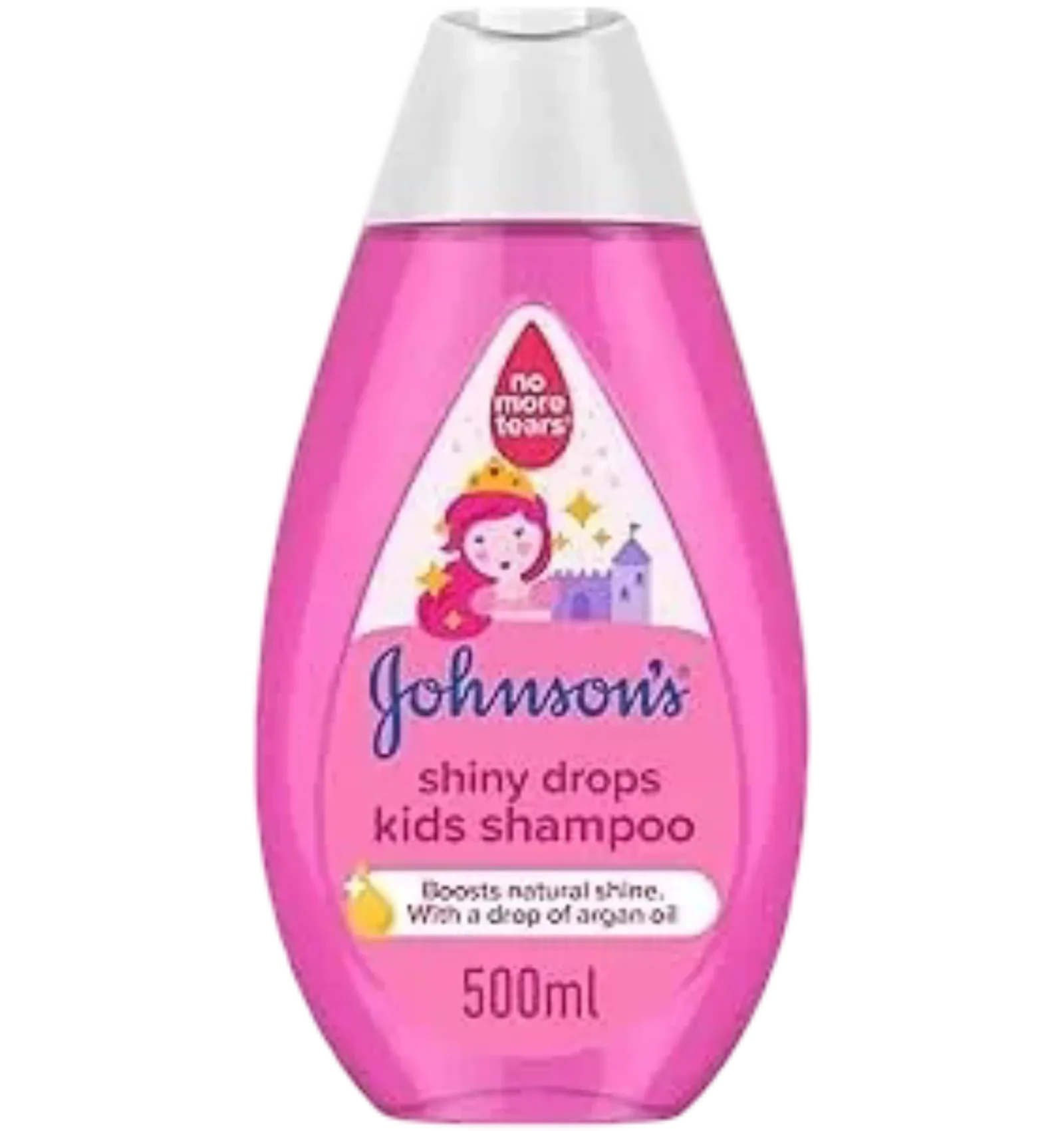 Johnson's Shiny Drops baby shampoo boosts natural shine in a 500ml pink bottle