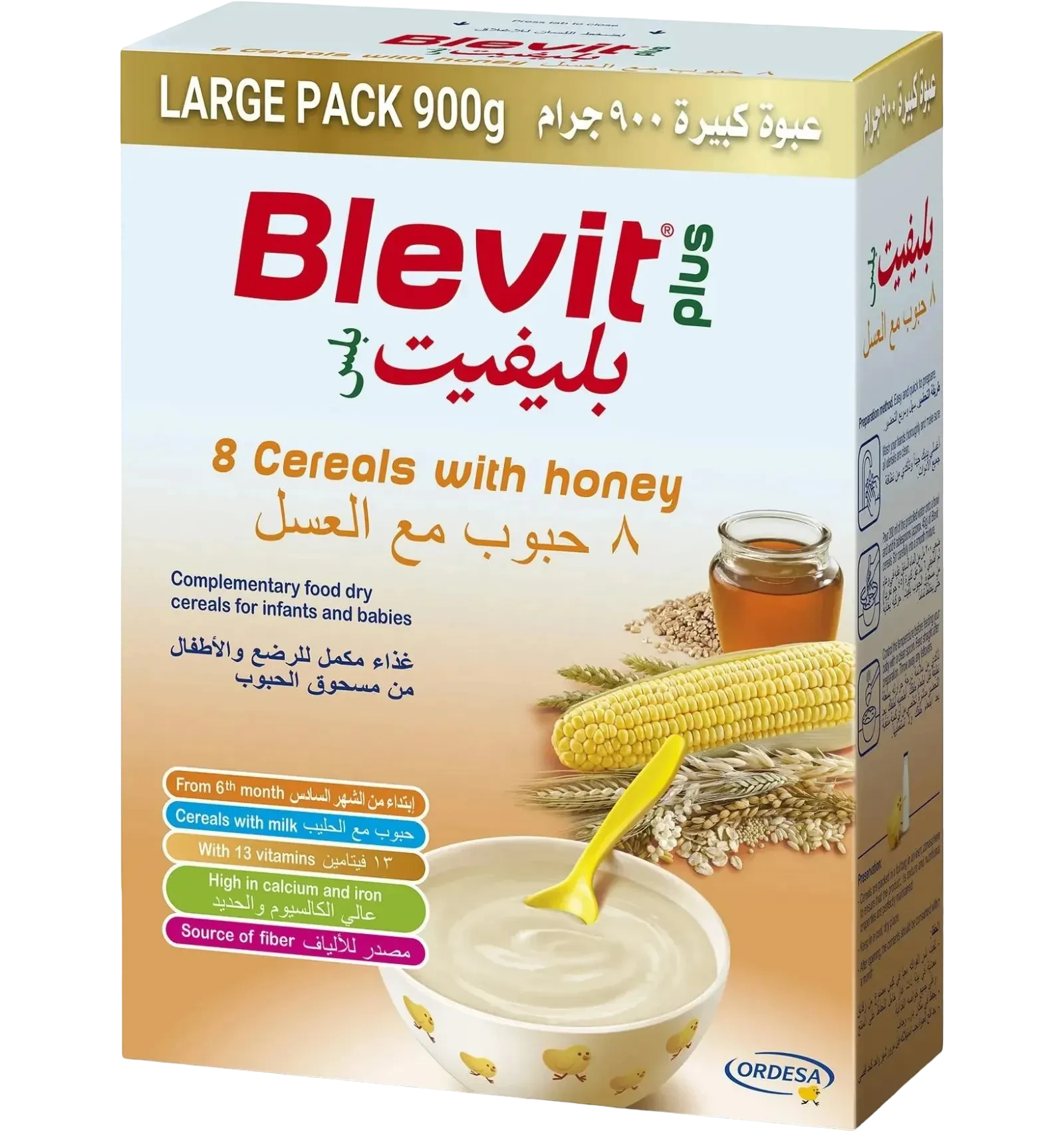 Blevit Plus 8 Cereals with Honey is a complementary baby food 900g