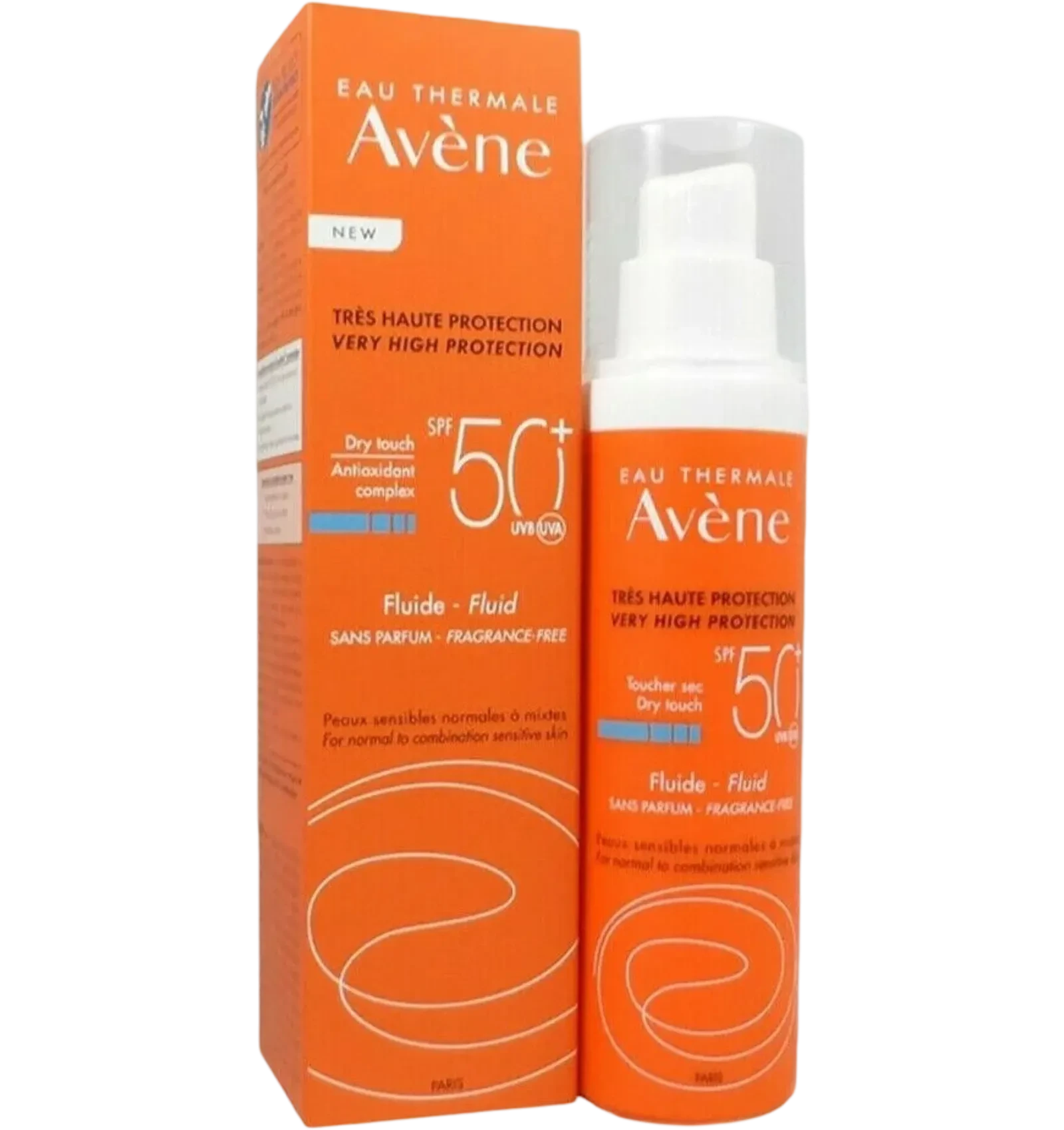 Avene Sun Solaire dry touch fluid SPF50 lightweight sunscreen 50ml
