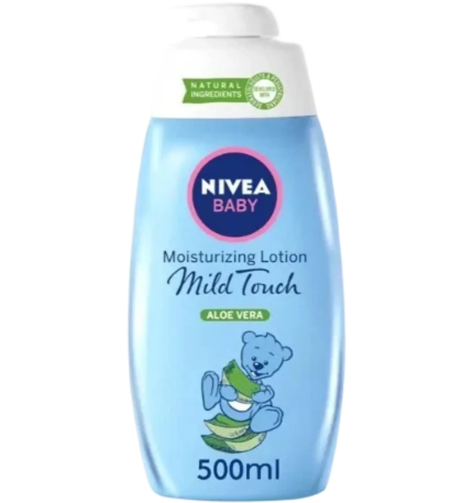 Nivea Baby Moisturizing Lotion Mild Touch Aloe Vera in a blue pump bottle 500 ml