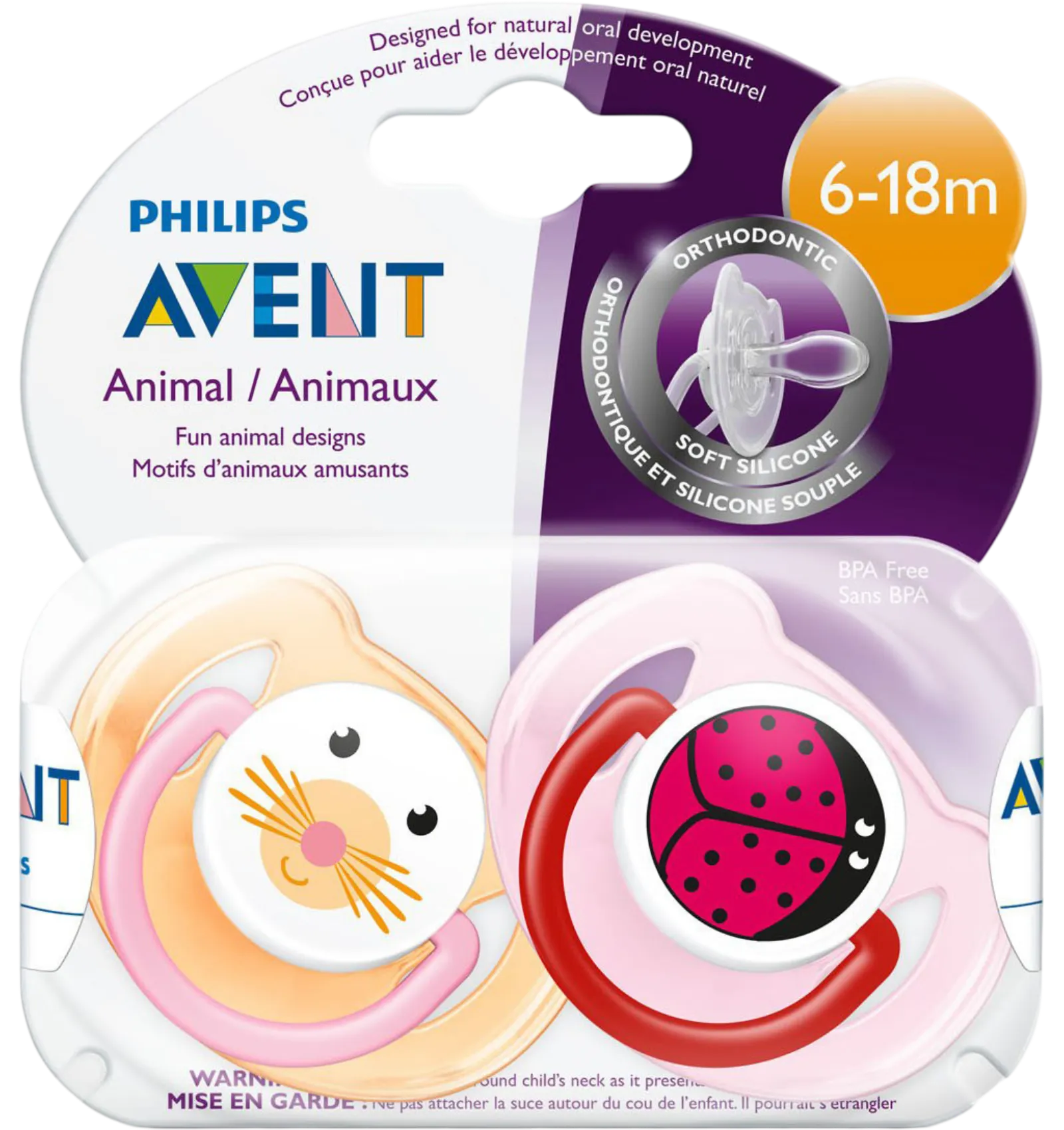 Philips Avent orthodontic soother with fun animal designs for 6-18 months