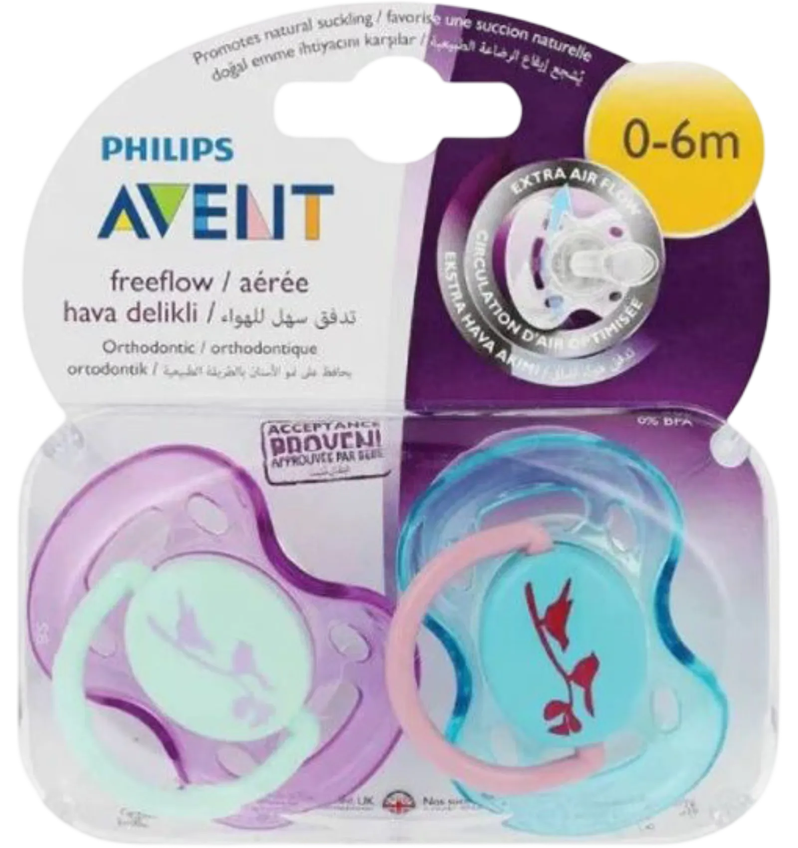 Avent Free Flow orthodontic soother 0-6 months 2 pack