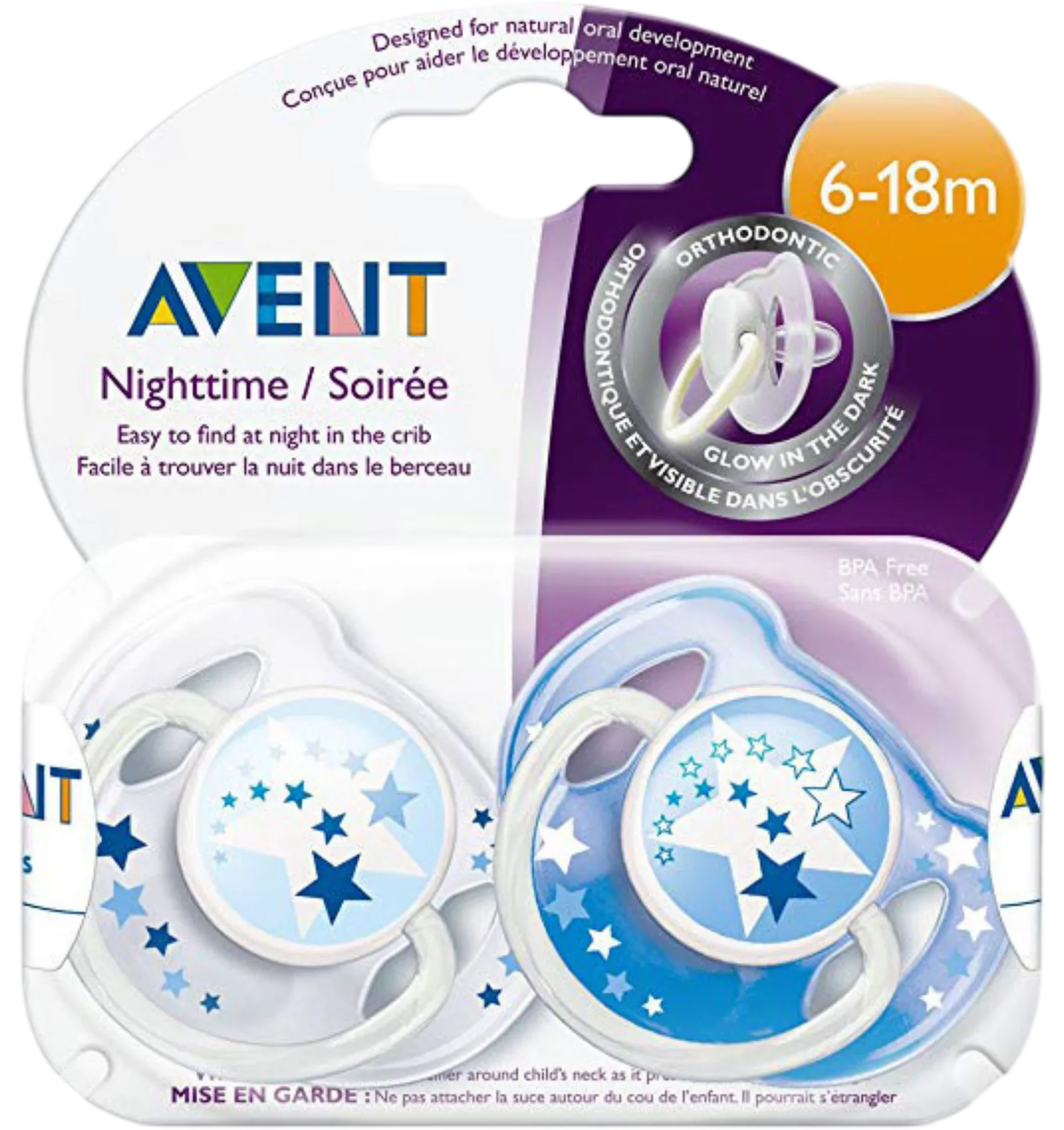 Avent Night Time Orthodontic Soothers 6-18 months Boys 2pcs