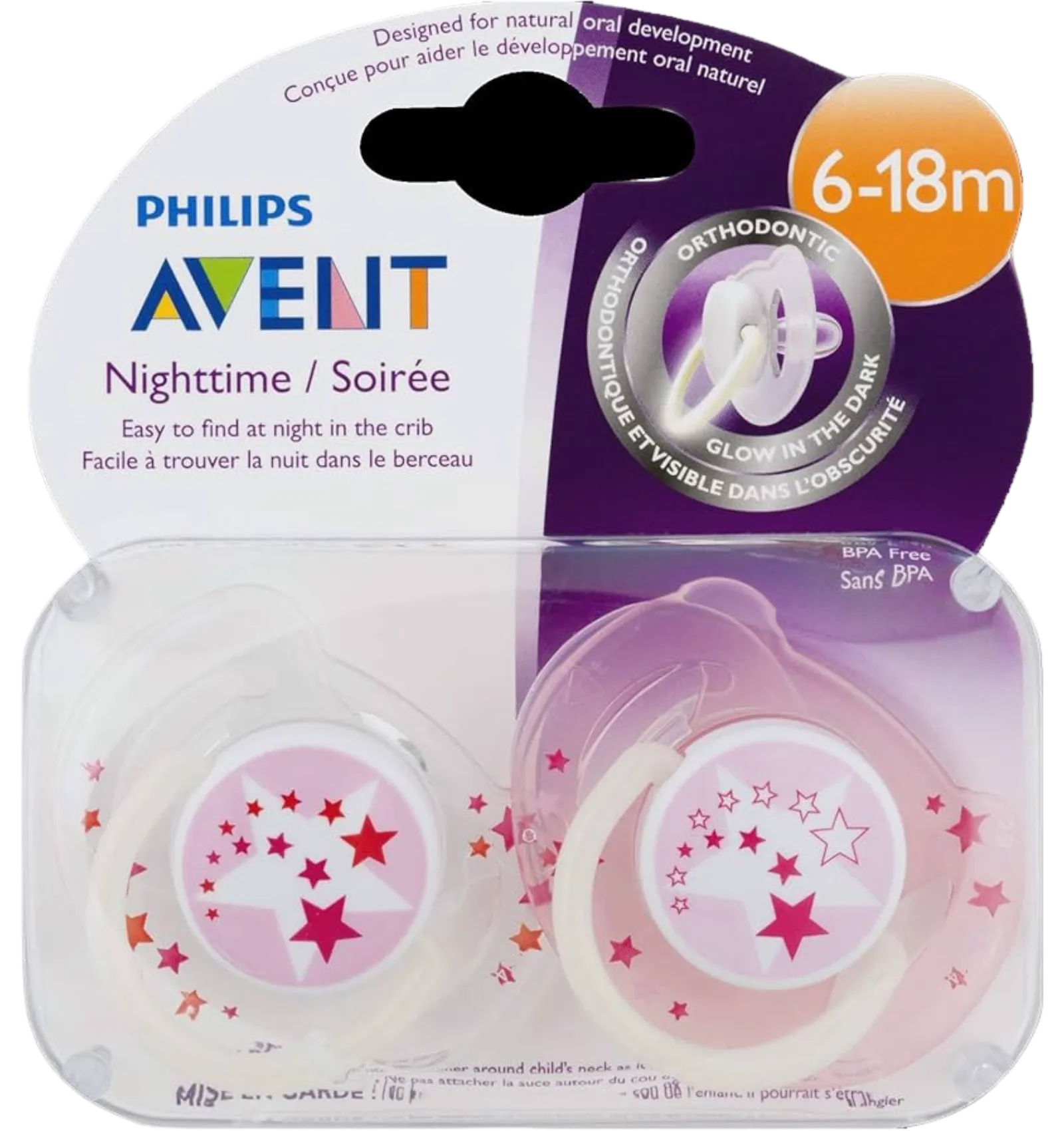 Avent night-time orthodontic soothers 6-18M girls