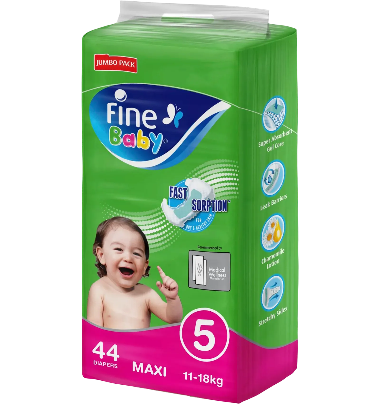 Baby Fine maxi diapers size five forty four pieces absorbent