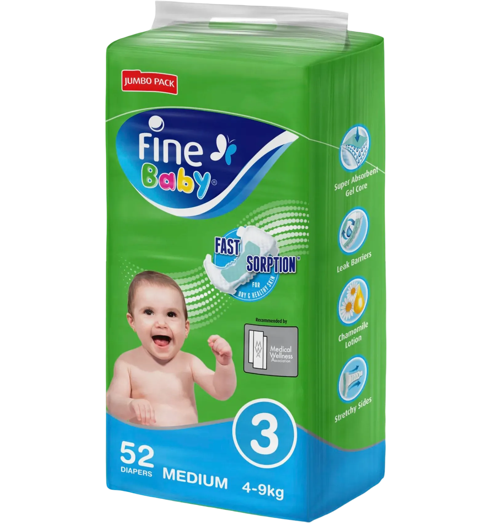 Baby Fine medium diapers size three fifty two pieces absorbent