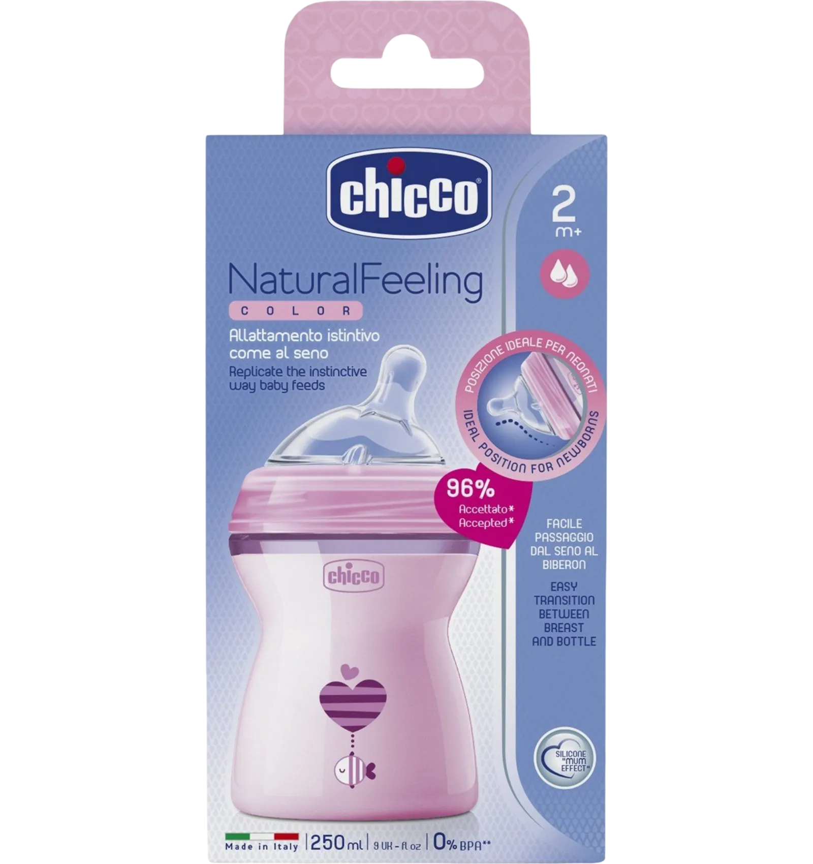 Chicco Natural Feeling Plastic Bottle 250ml Pink