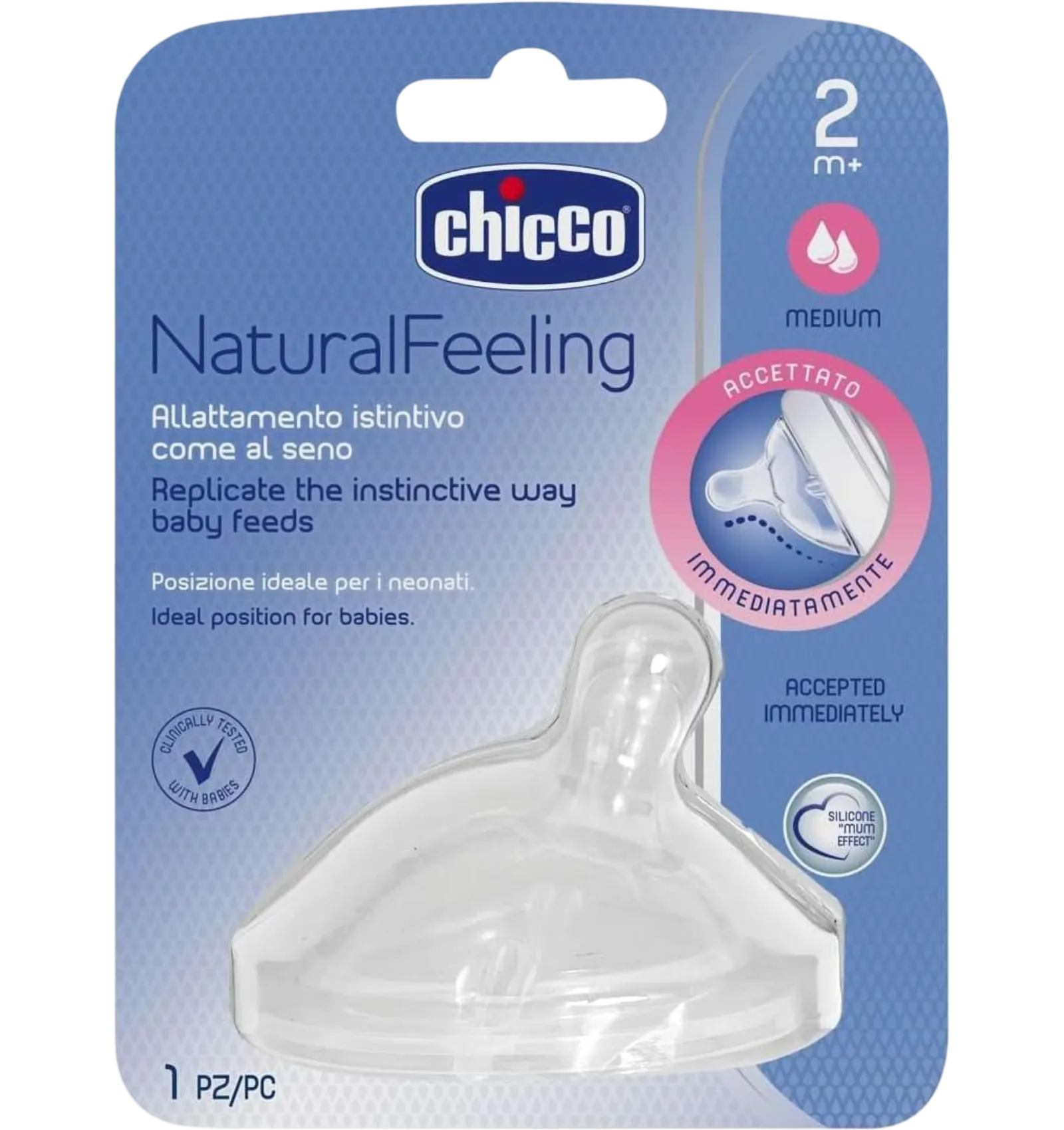 Chicco Natural Feeling Teat Medium Flow 2 Months Plus
