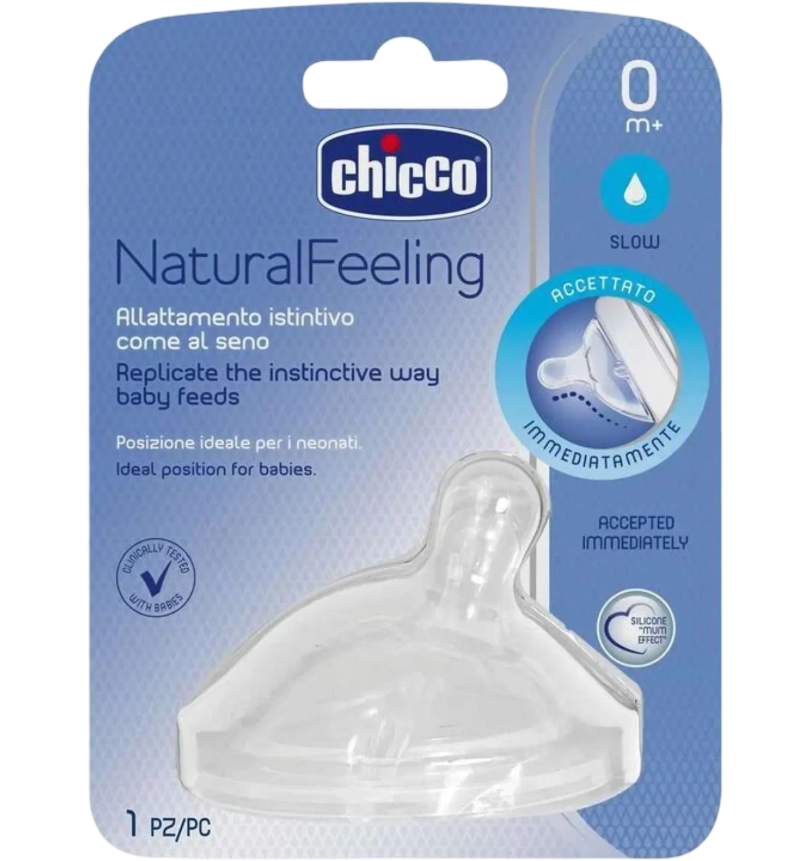 Chicco Natural Feeling Silicone Nipple 0 Months Normal Flow