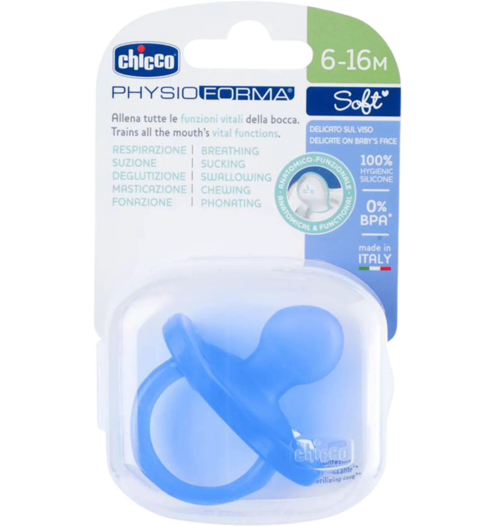 Chicco Physio Forma medical silicone soother in blue for infants aged 6 to 12 months