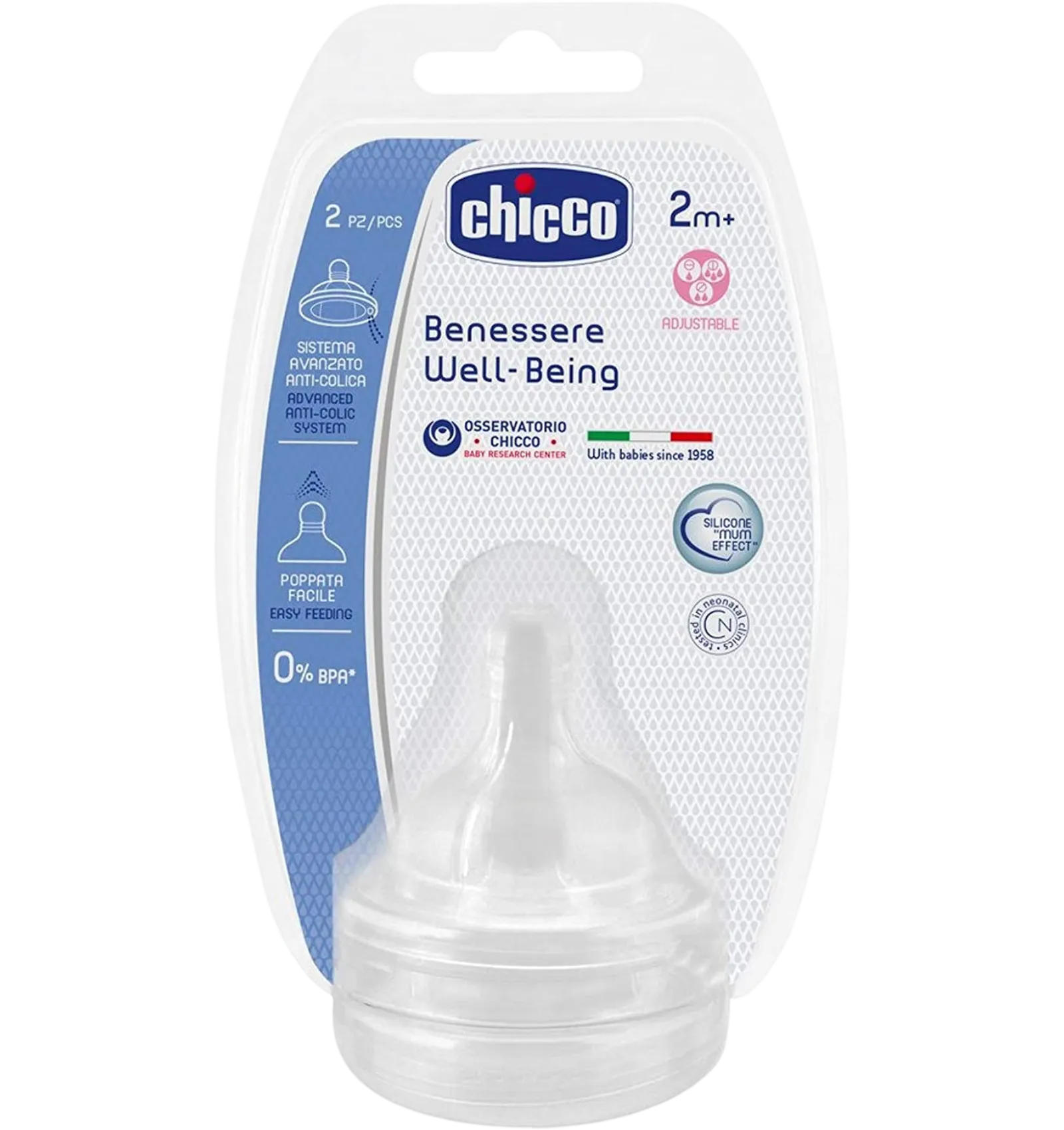 Chicco Well-Being Silicone Teat Medium Flow 2 Months
