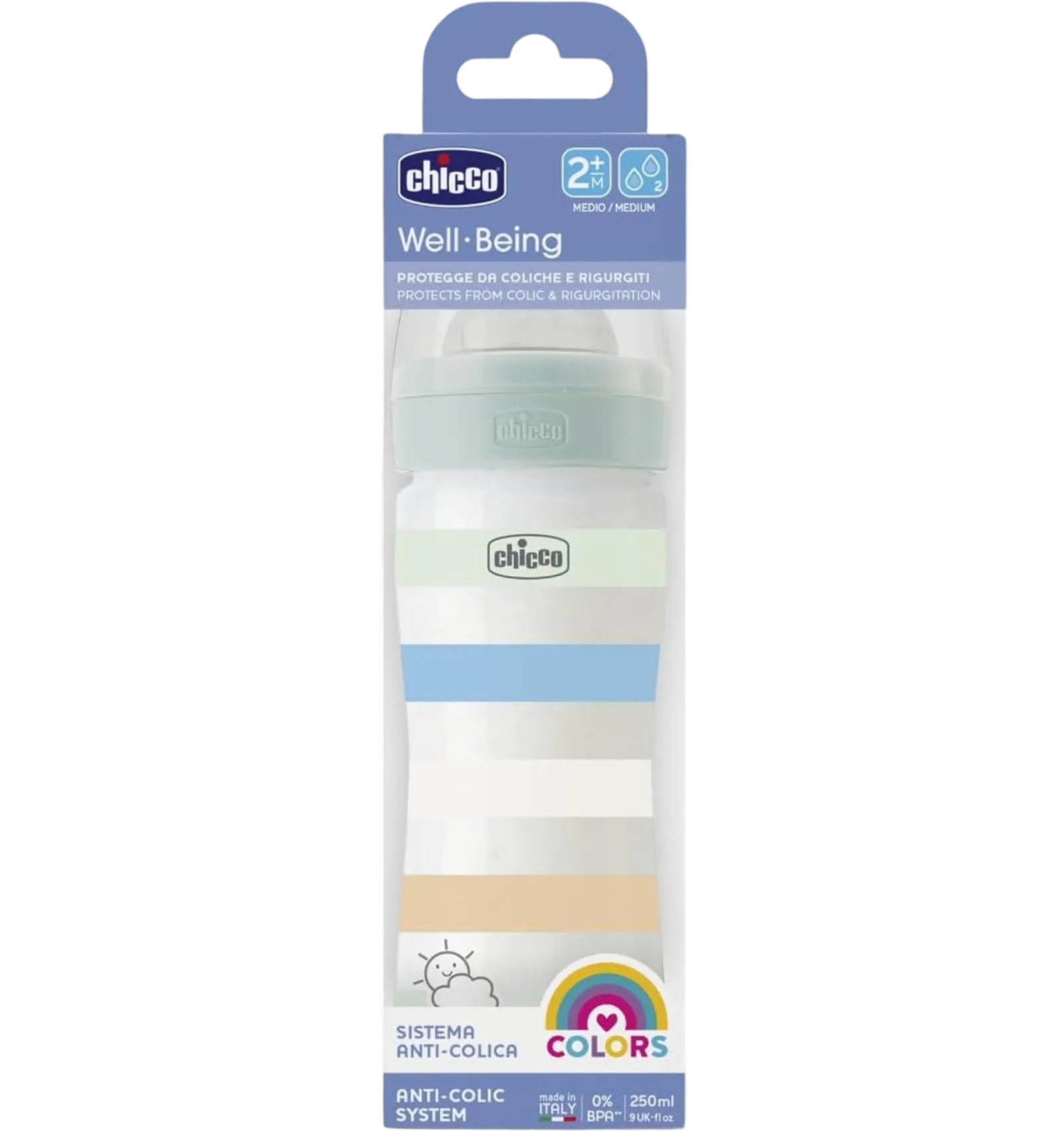 Chicco Well Being multicolor anti-colic feeding bottle 250ml
