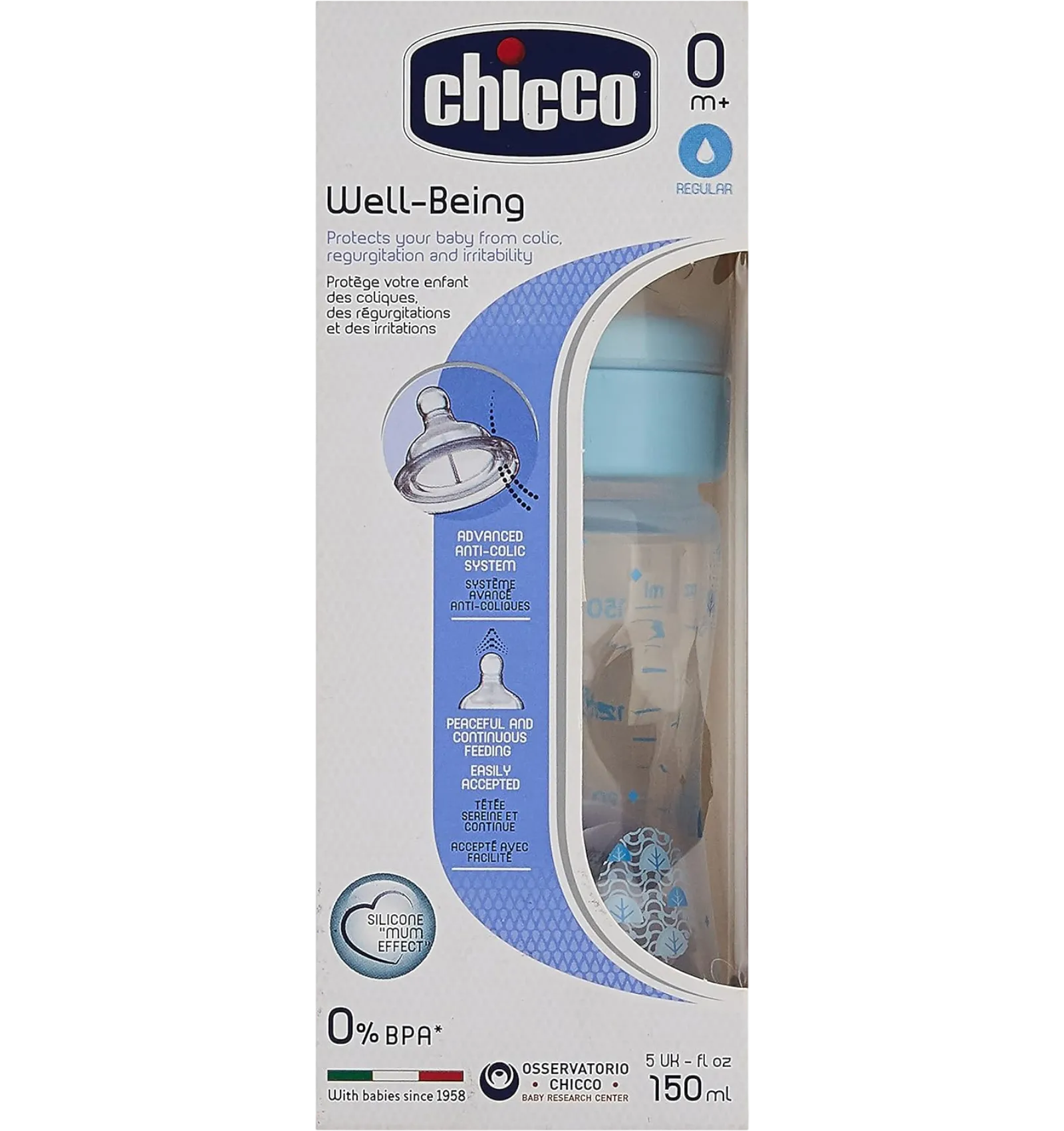 Chicco Well Being latex teat feeding bottle 150ml regular flow