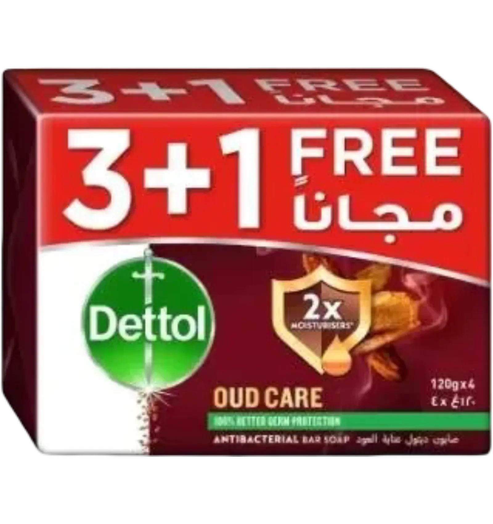 عبوة صابونة ديتول العود الحمراء 3 زائد 1 مجاني 120 جم
