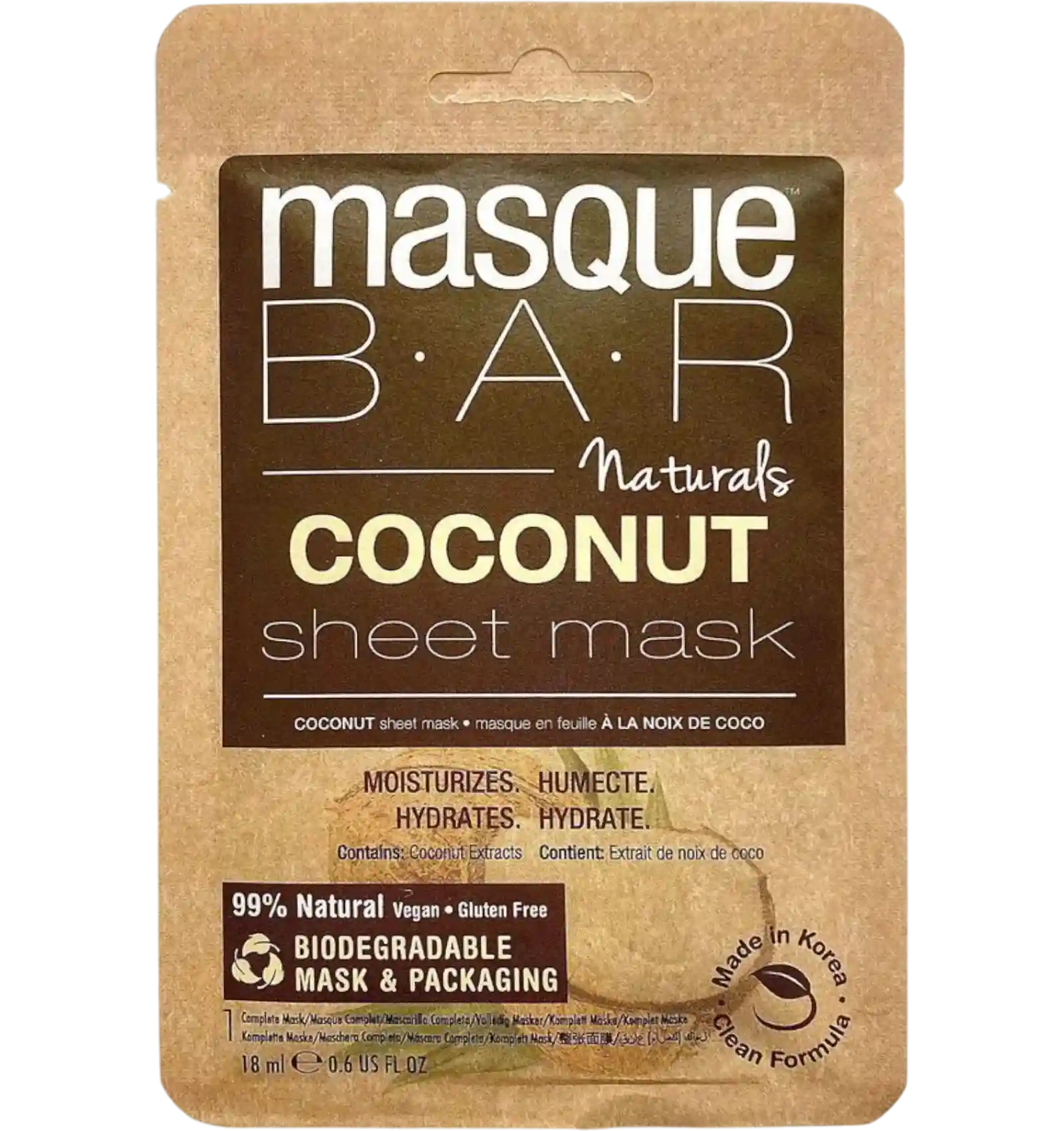 Masque BAR naturals coconut sheet mask 99 percent