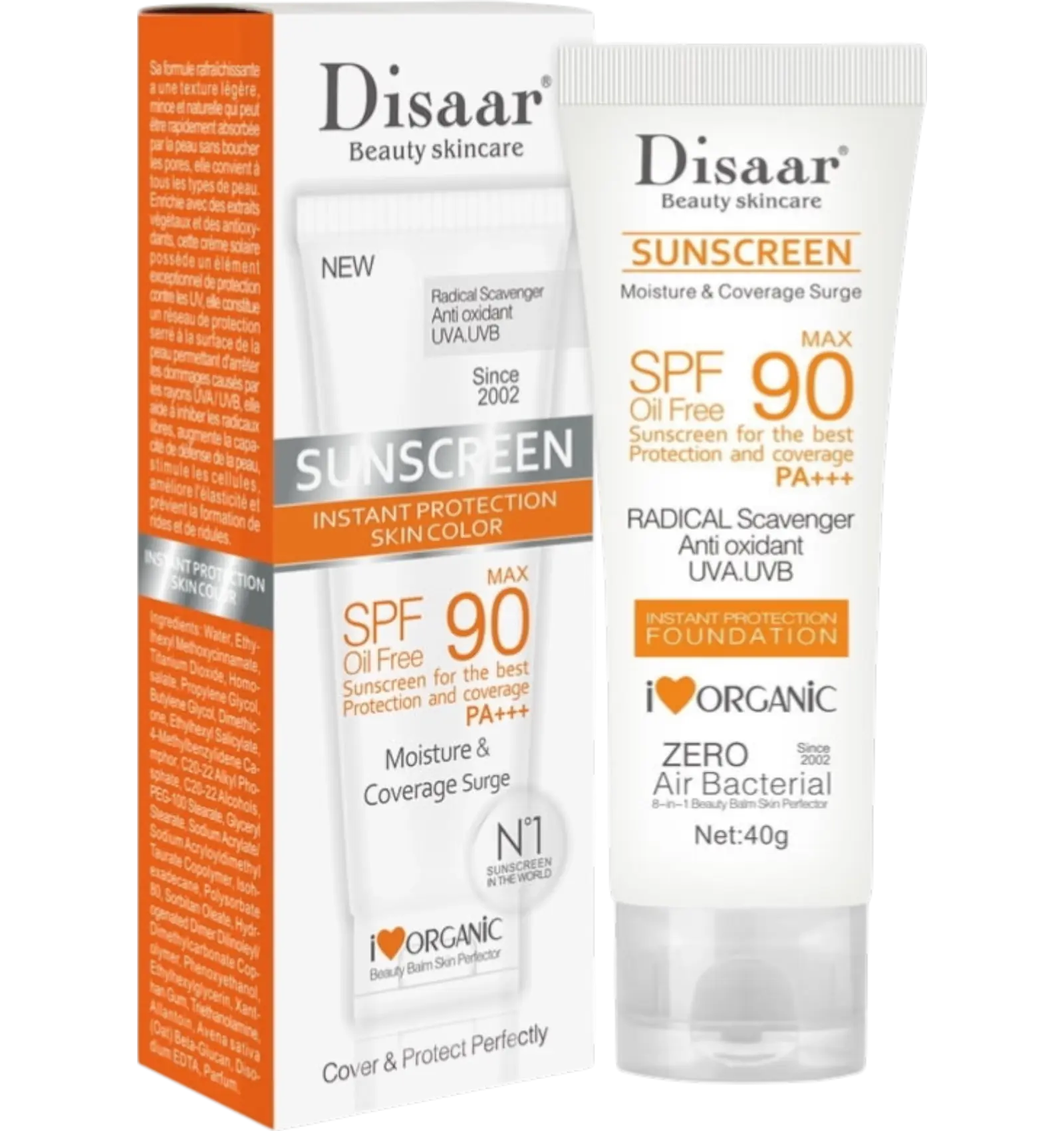 Disaar oil free sunscreen cream SPF90 for oily skin protection forty grams