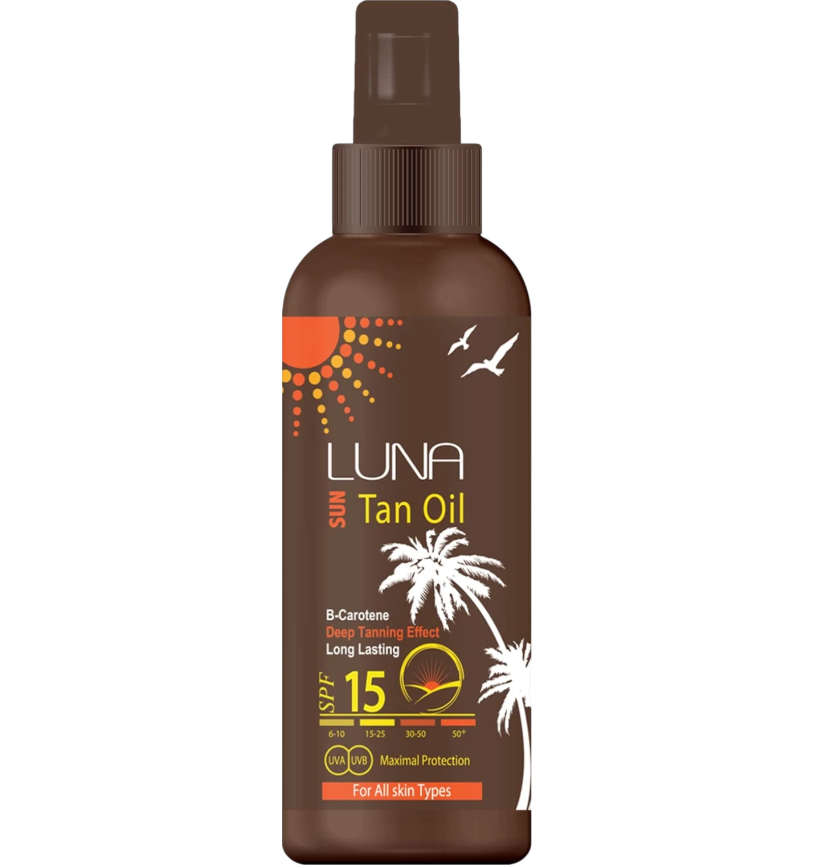 Luna Sun Tanning Oil 200ml brown spray pump bottle