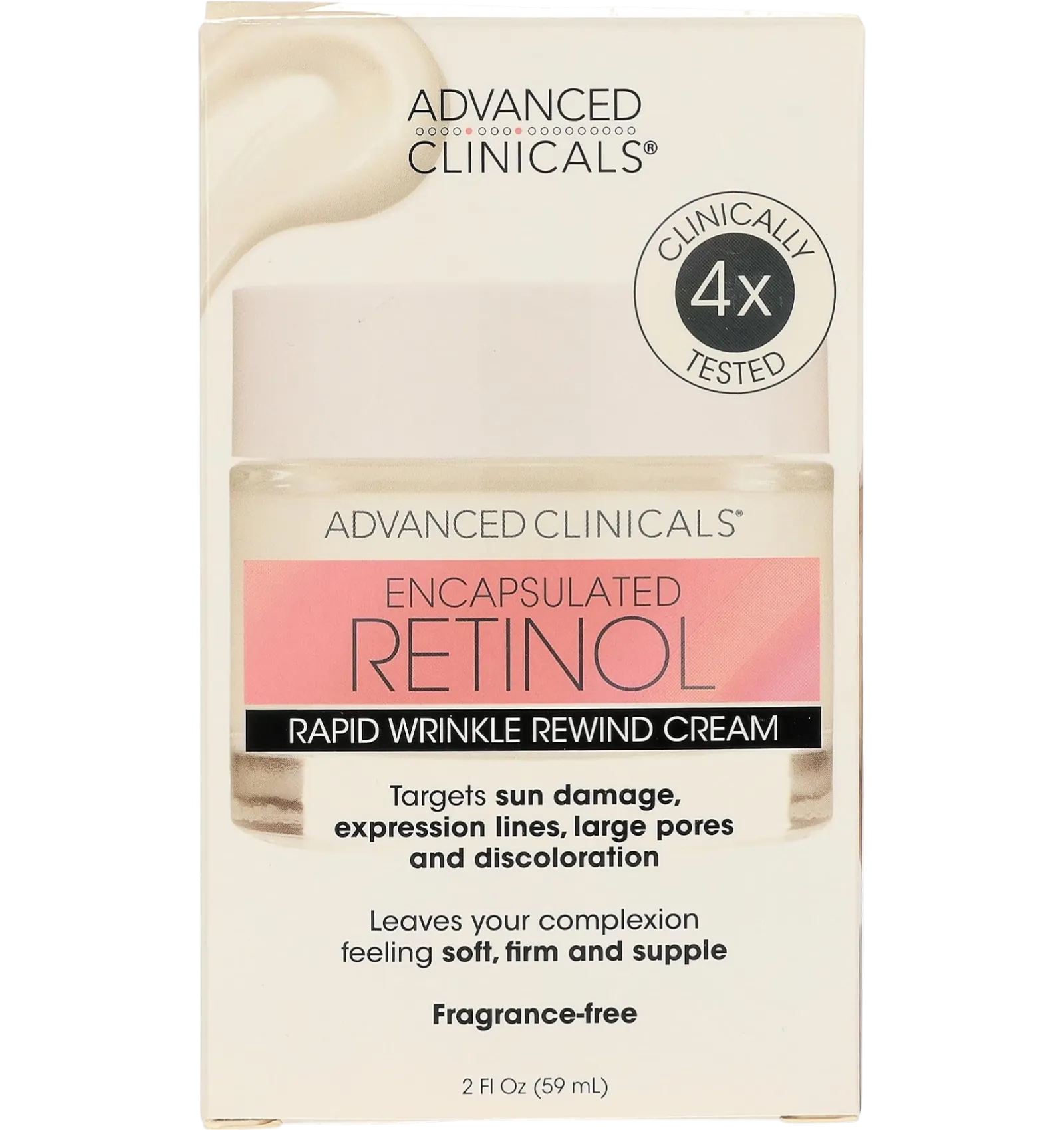 Advanced Clinicals encapsulated retinol face cream targeting wrinkles in a 59ml jar
