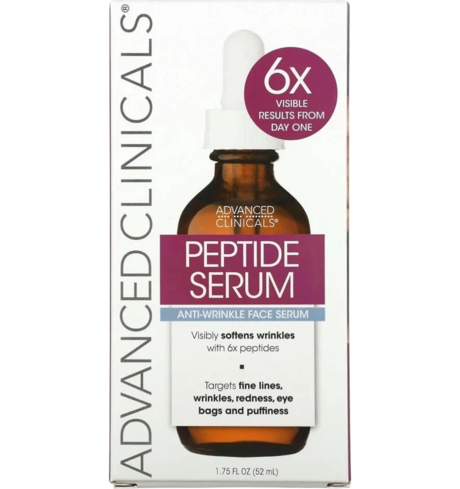 Advanced Clinicals Peptide anti wrinkle face serum 52ml in amber glass dropper bottle