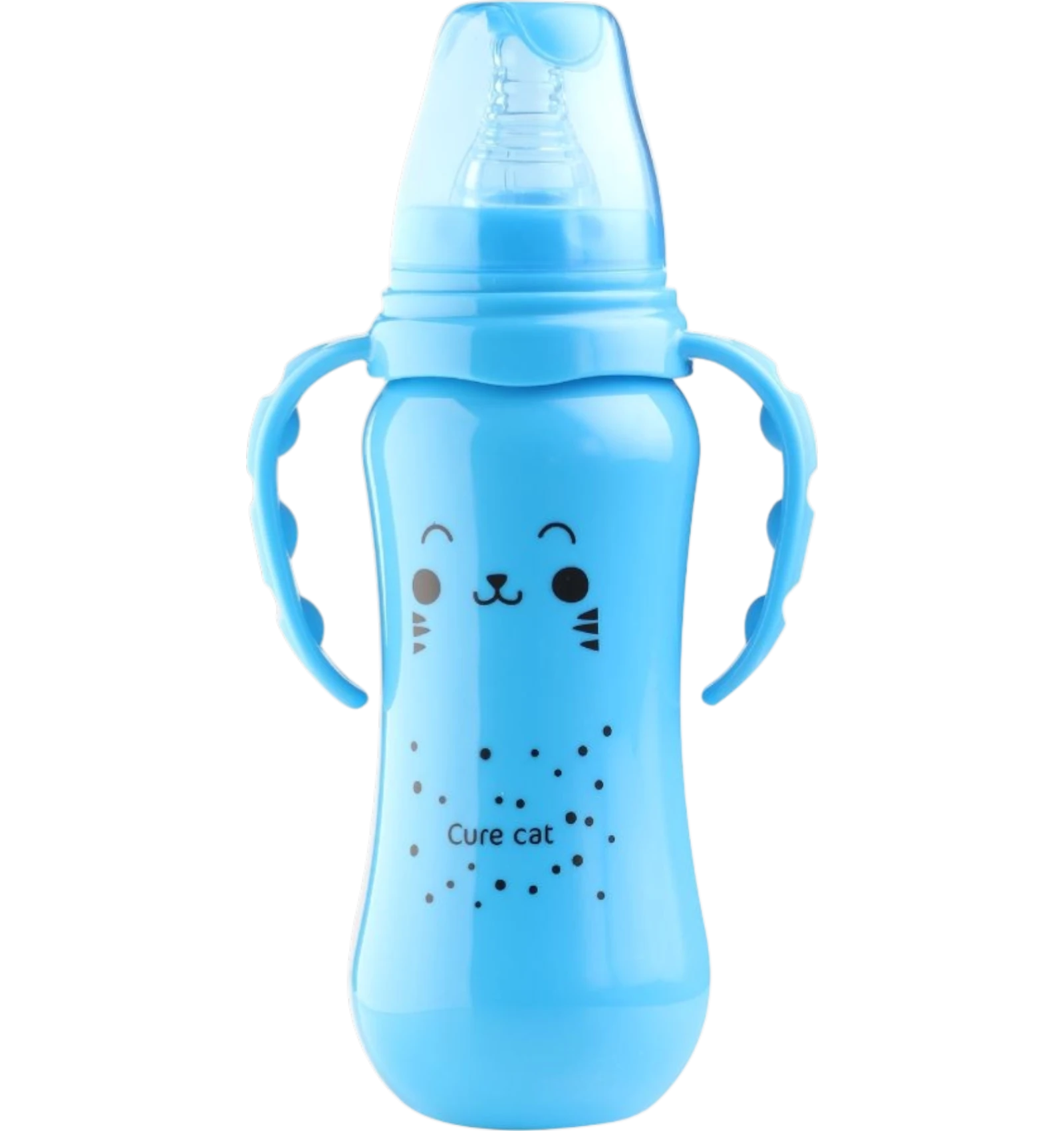 Baby Care Zone double handle bottle 240 ml blue with face