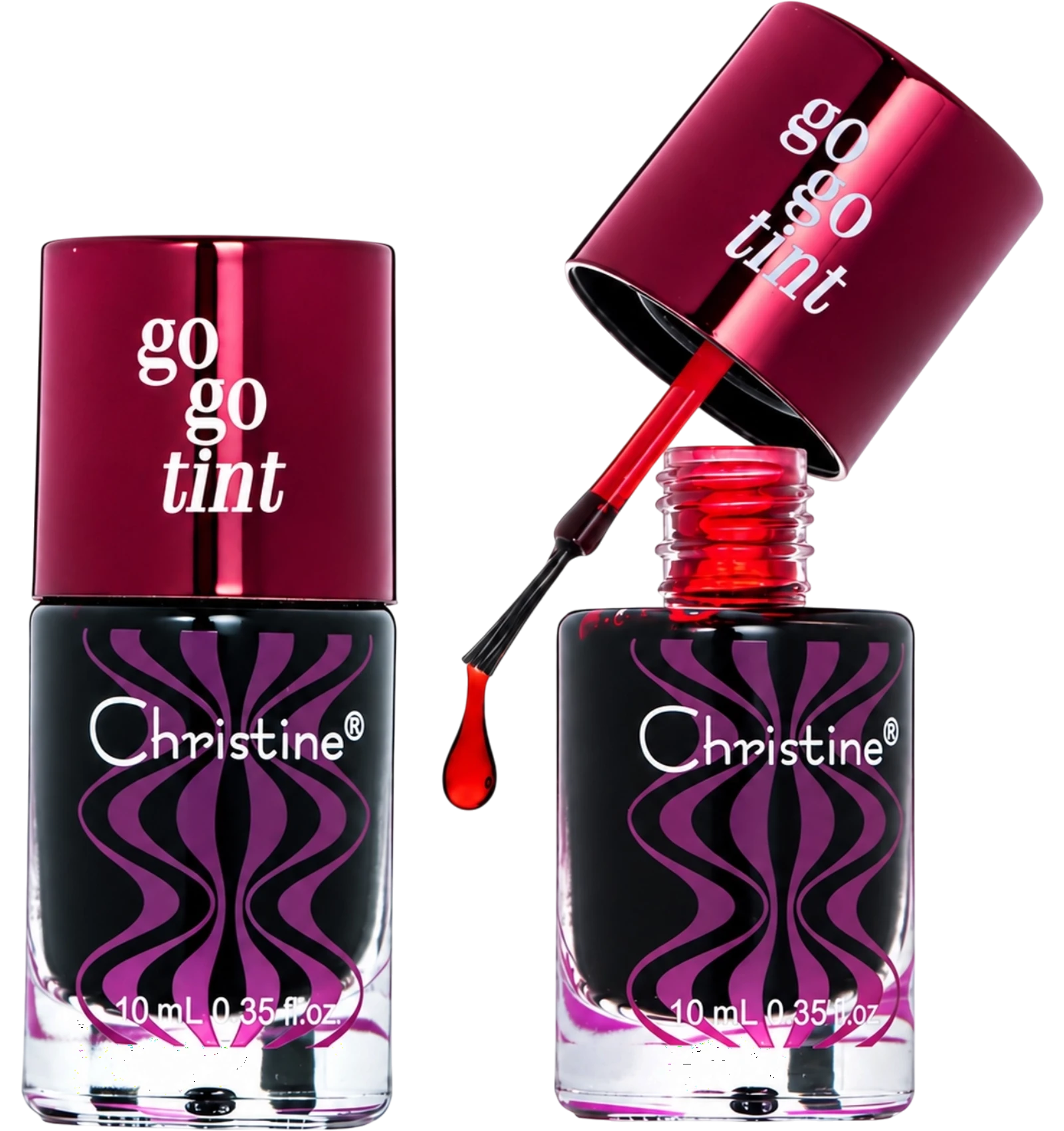 Christine Go Go red liquid lip tint 10ml glass bottle with brush applicator