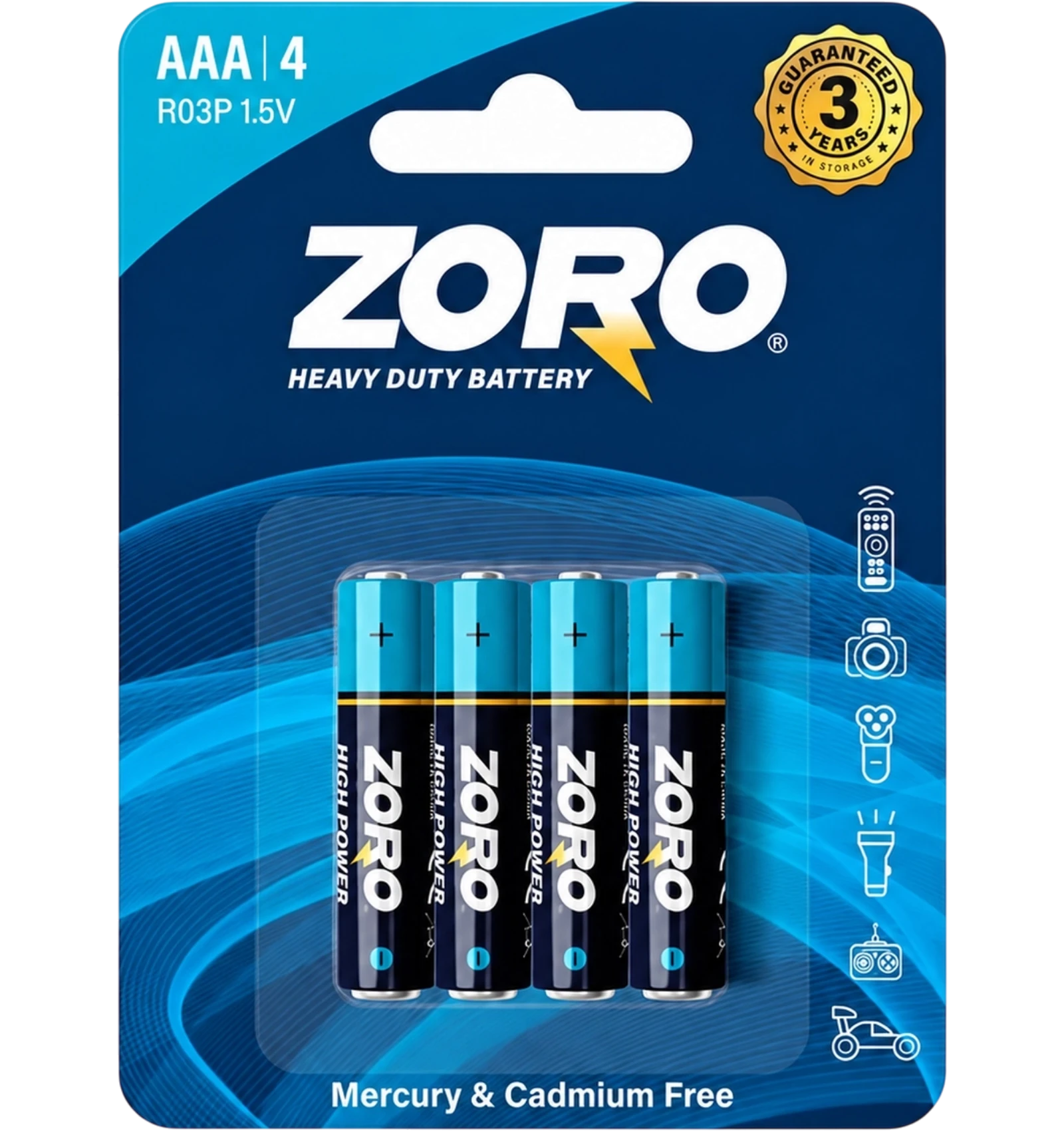Zoro High Power AAA Batteries R03P 1.5V 4 Pcs