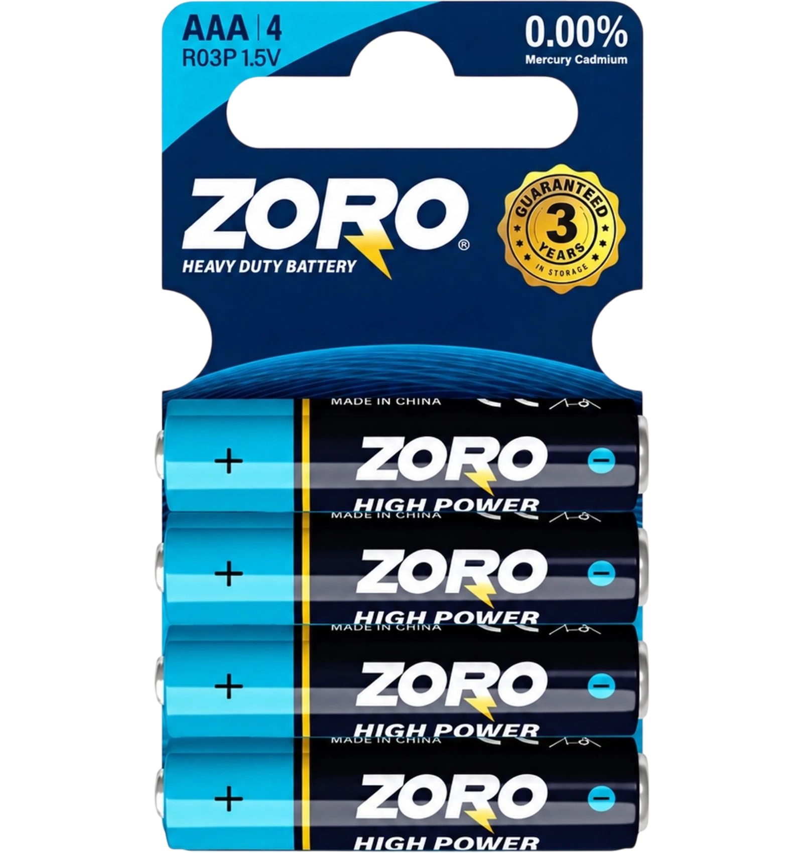 Zoro High Power AAA Batteries R6P 1.5V 4 Pcs