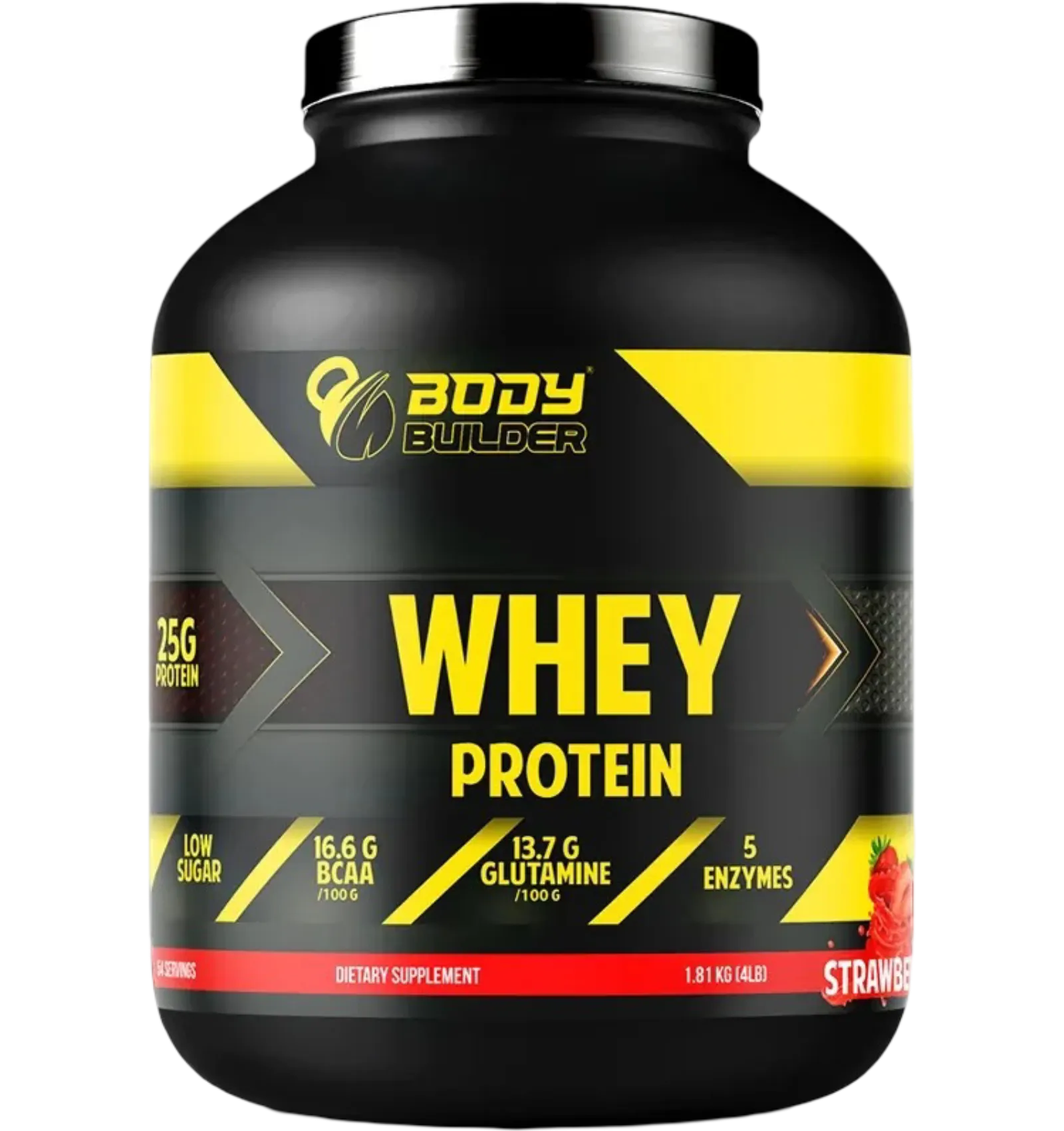 Body Builder Premium Whey Protein strawberry flavor 4 lb tub