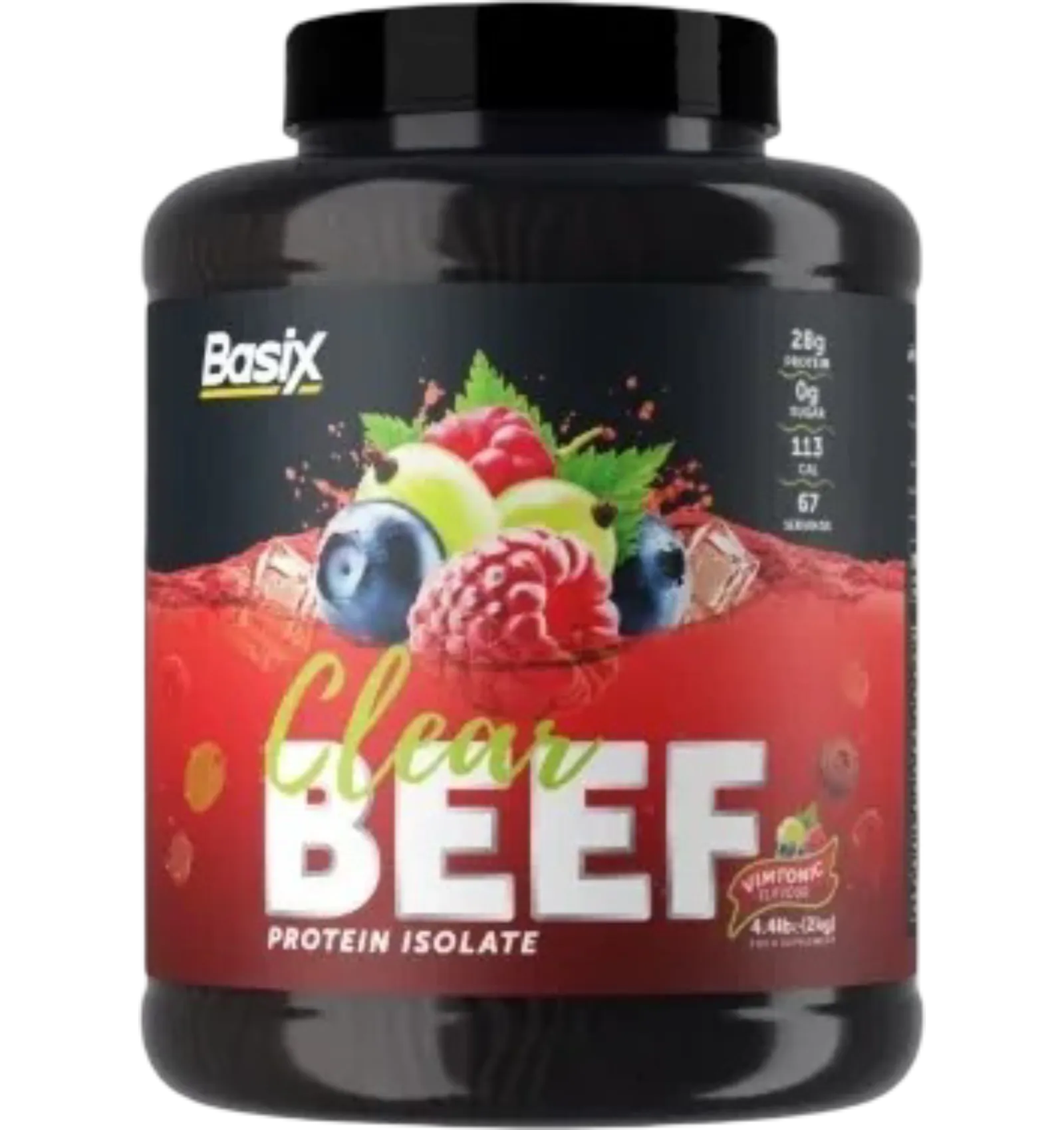 Basix Clear Beef Protein Isolate powder in Vimtonic flavor 4.4lb