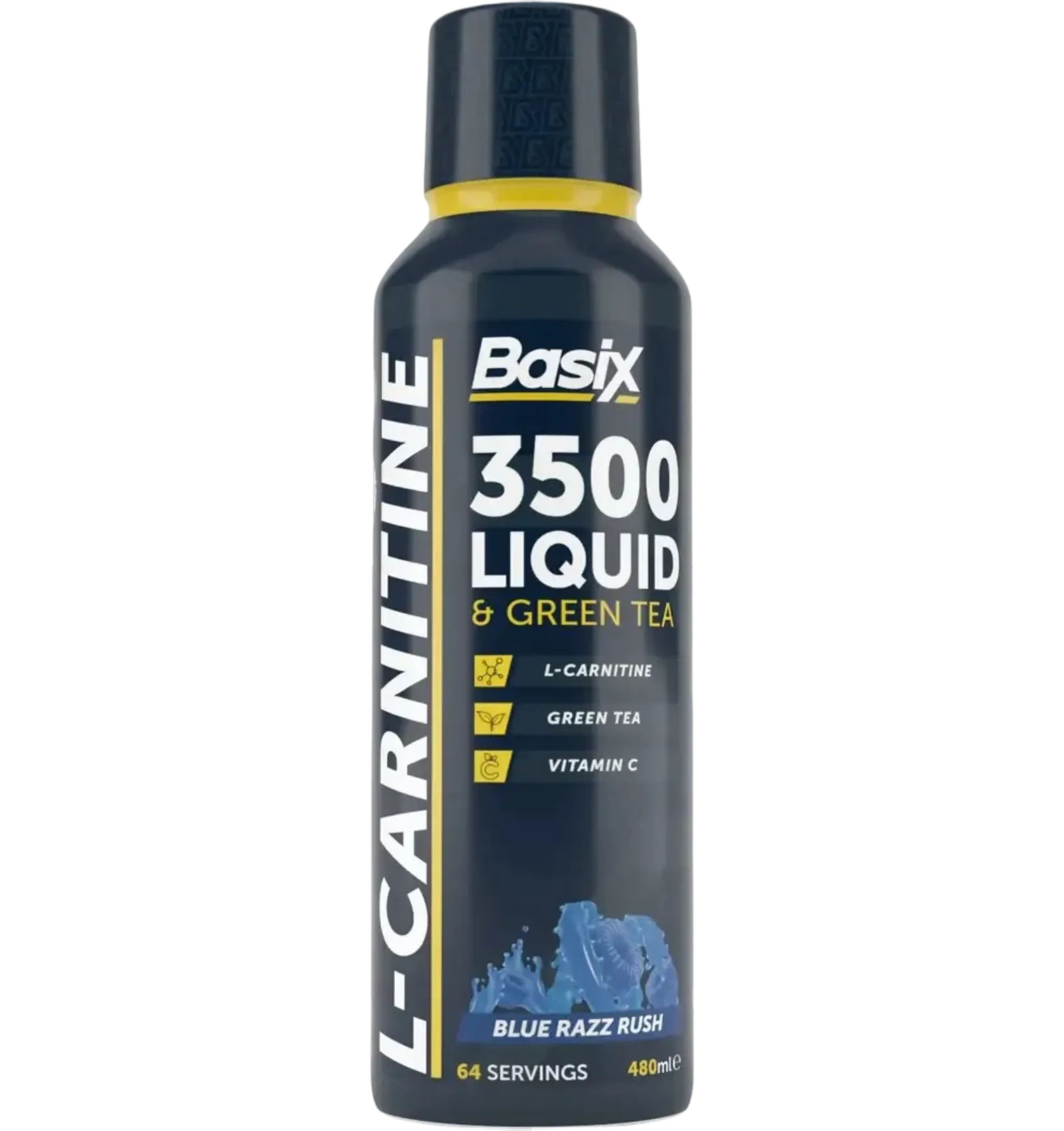 Basix L-Carnitine 3500 liquid supplement in blue razz rush flavor 64 servings