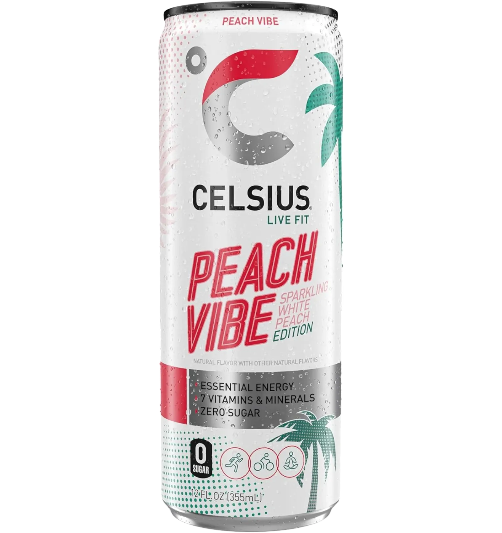 Celsius peach white sparkling energy drink 355ml