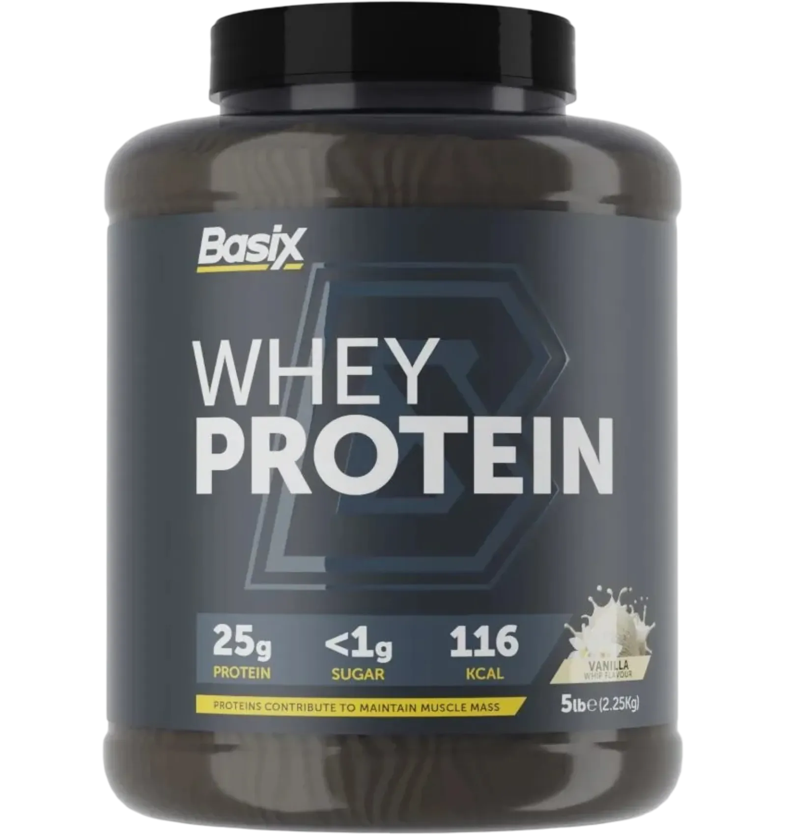 Basix Muscle Whey Protein Vanilla 5lb with 25g protein per serving