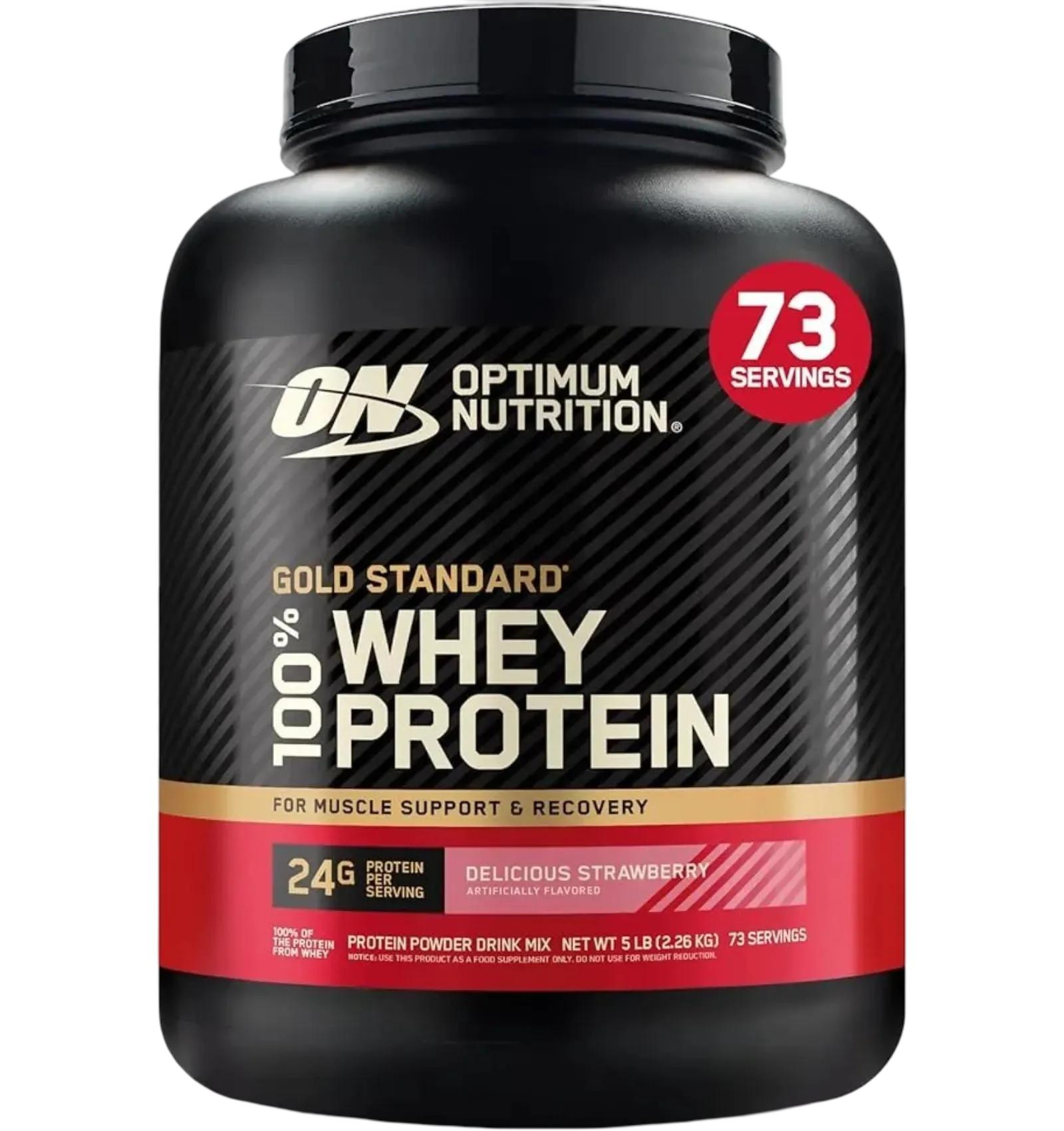 Optimum Nutrition Gold Standard Whey Protein in strawberry flavor 5lb tub