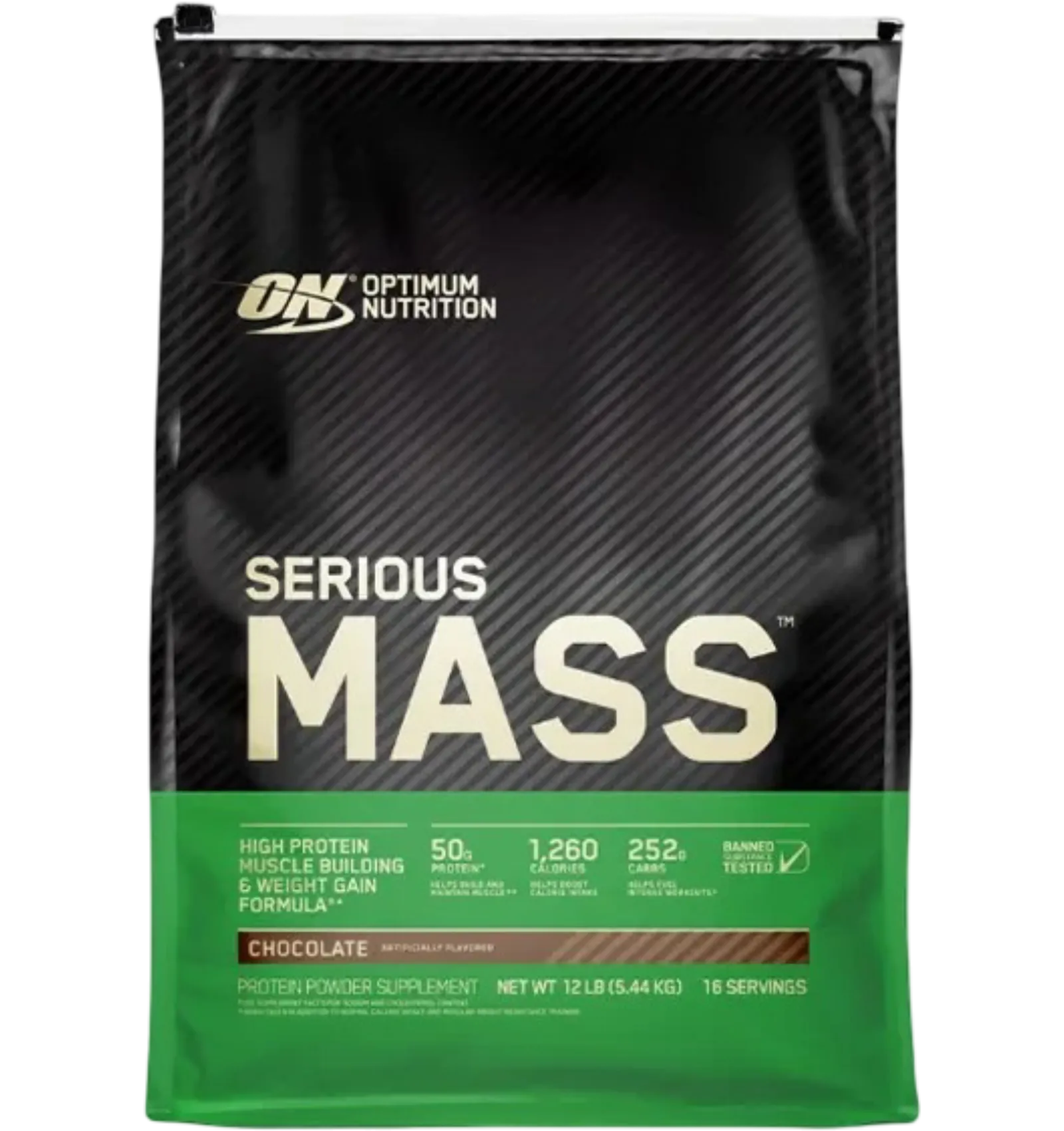 Optimum Nutrition Serious Mass weight gainer Chocolate flavor 12 lb bag
