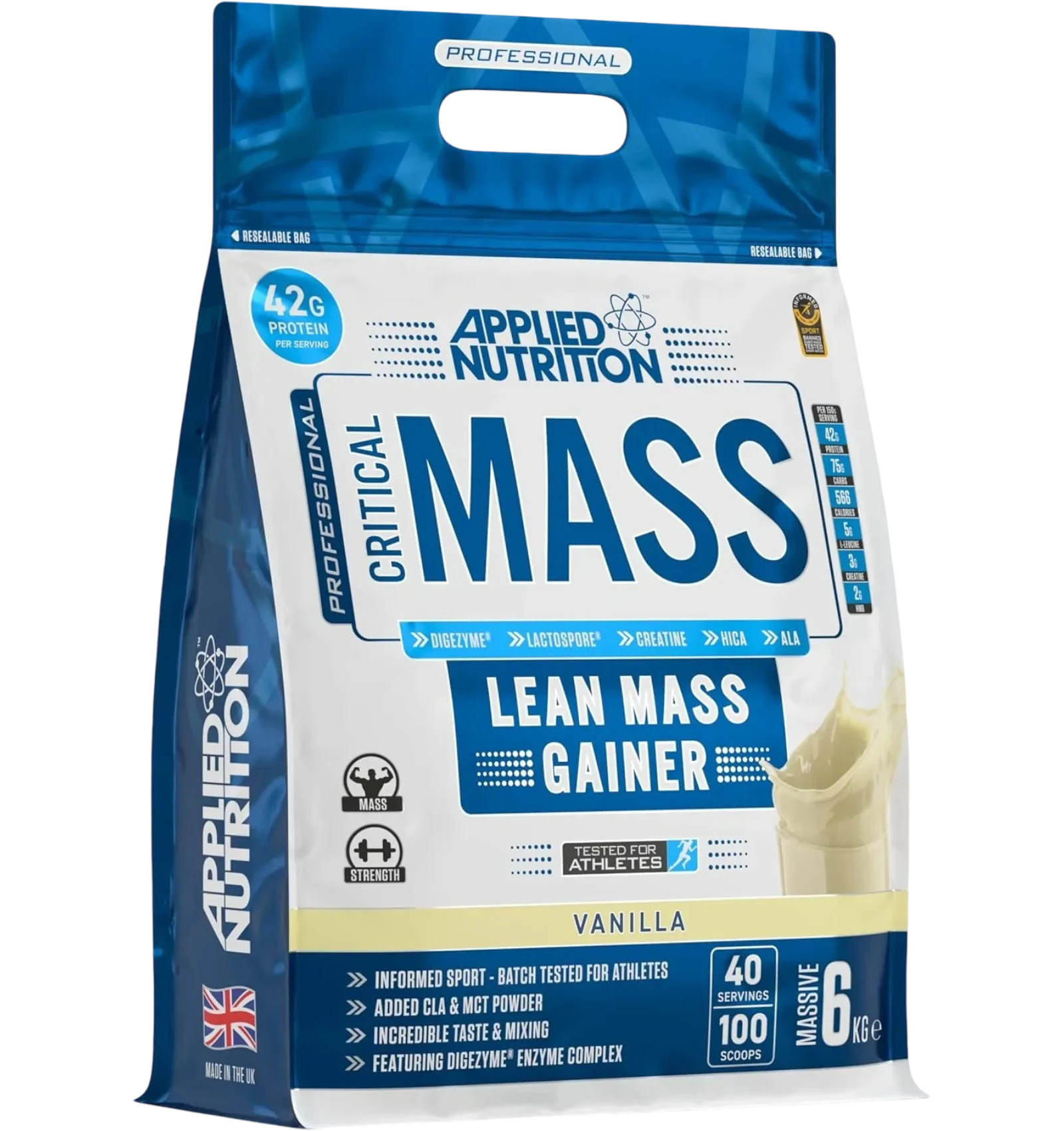 Applied Nutrition Critical Mass vanilla high-calorie gainer 6kg