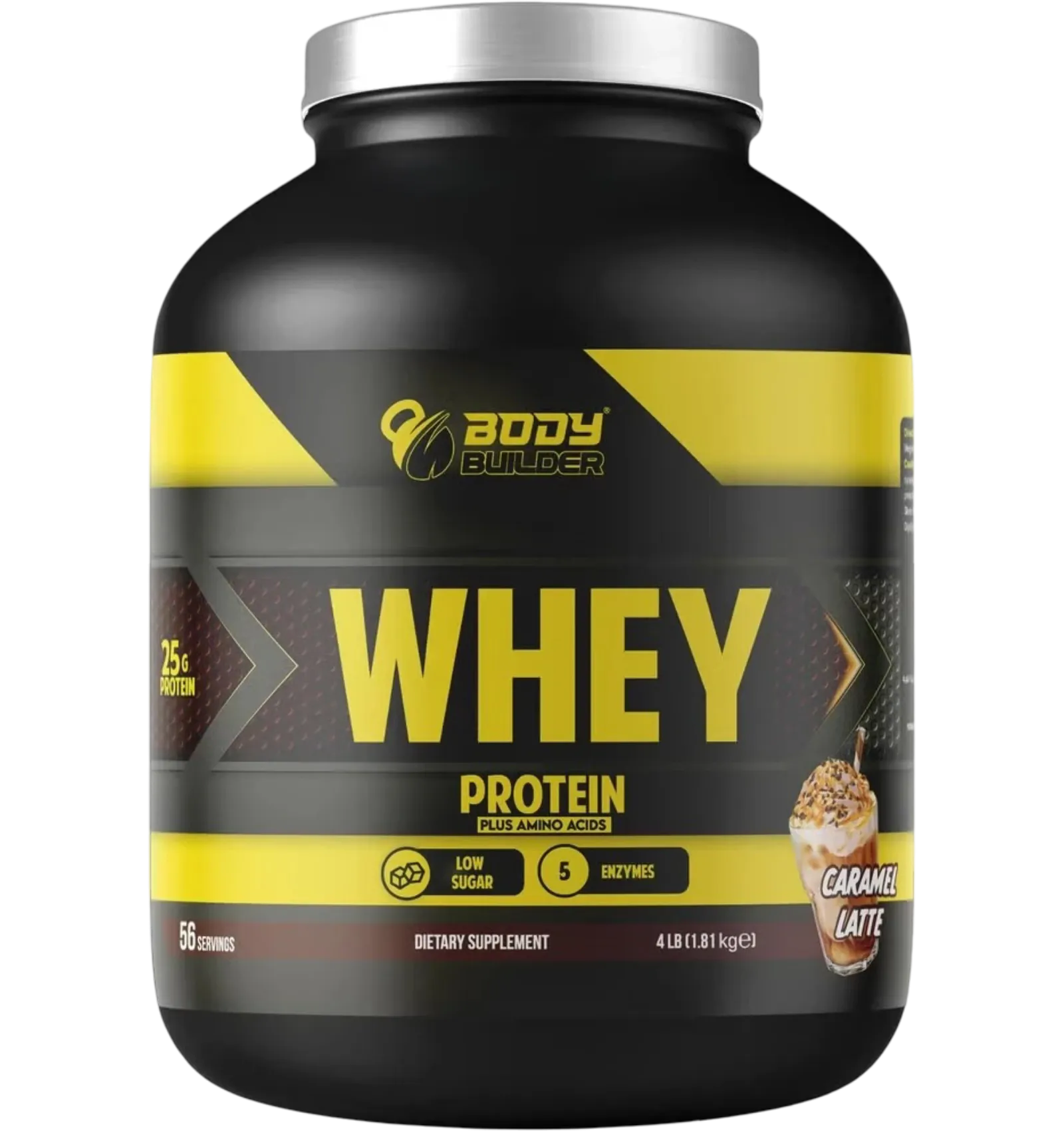 Body Builder whey protein in caramel latte flavor 4 pound tub