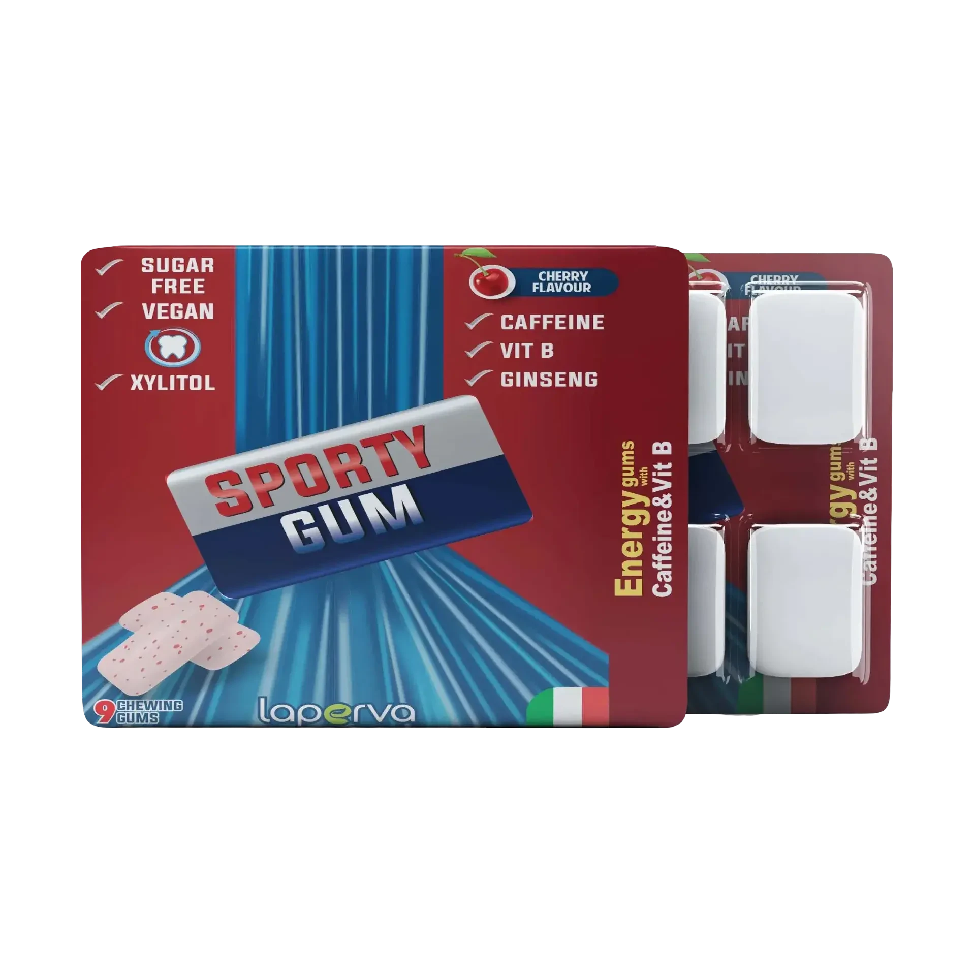 Laperva Sporty Gum cherry flavor with caffeine energy blend 21g pack