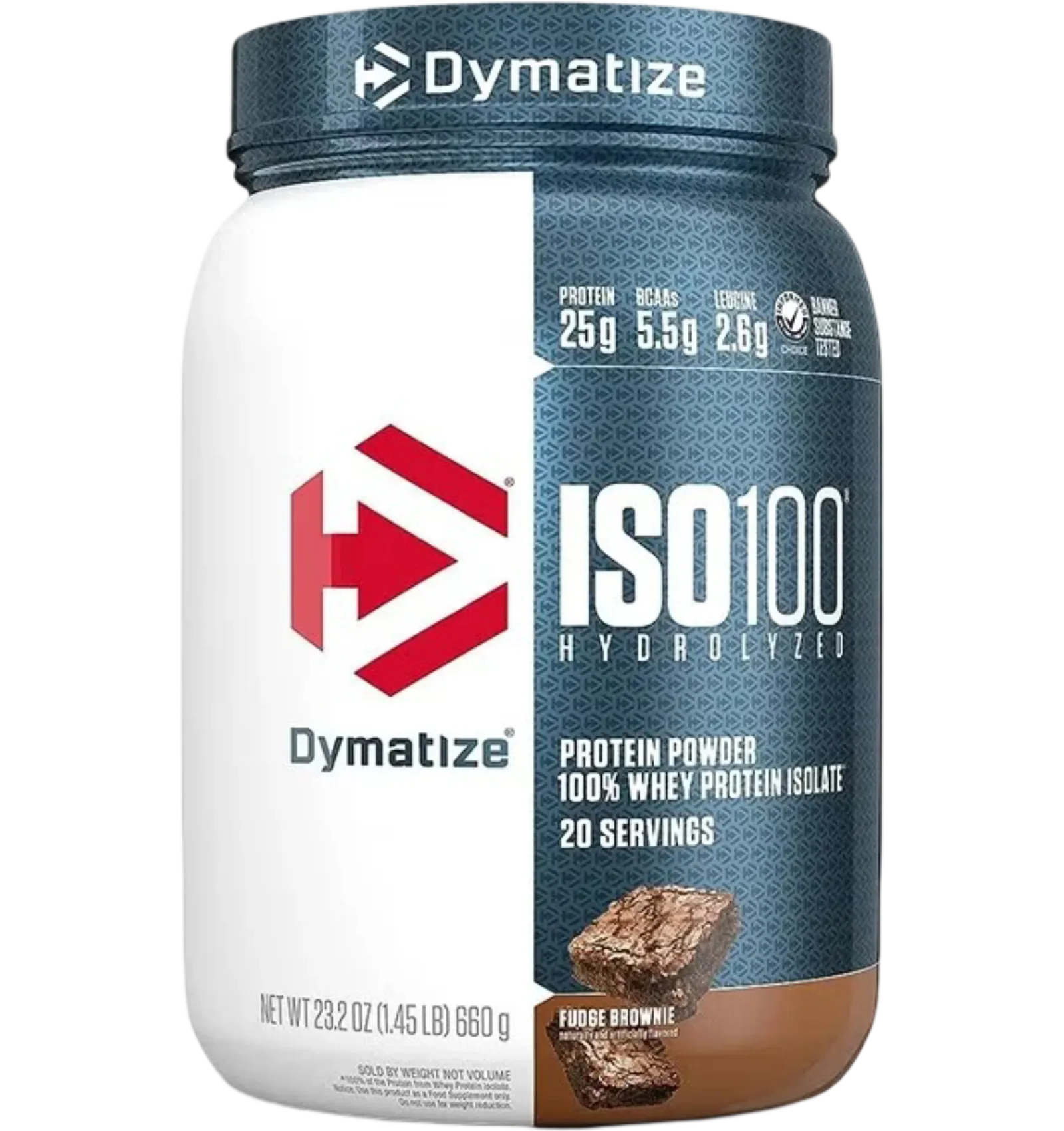 Dymatize ISO 100 hydrolyzed whey isolate in fudge brownie flavor 660g