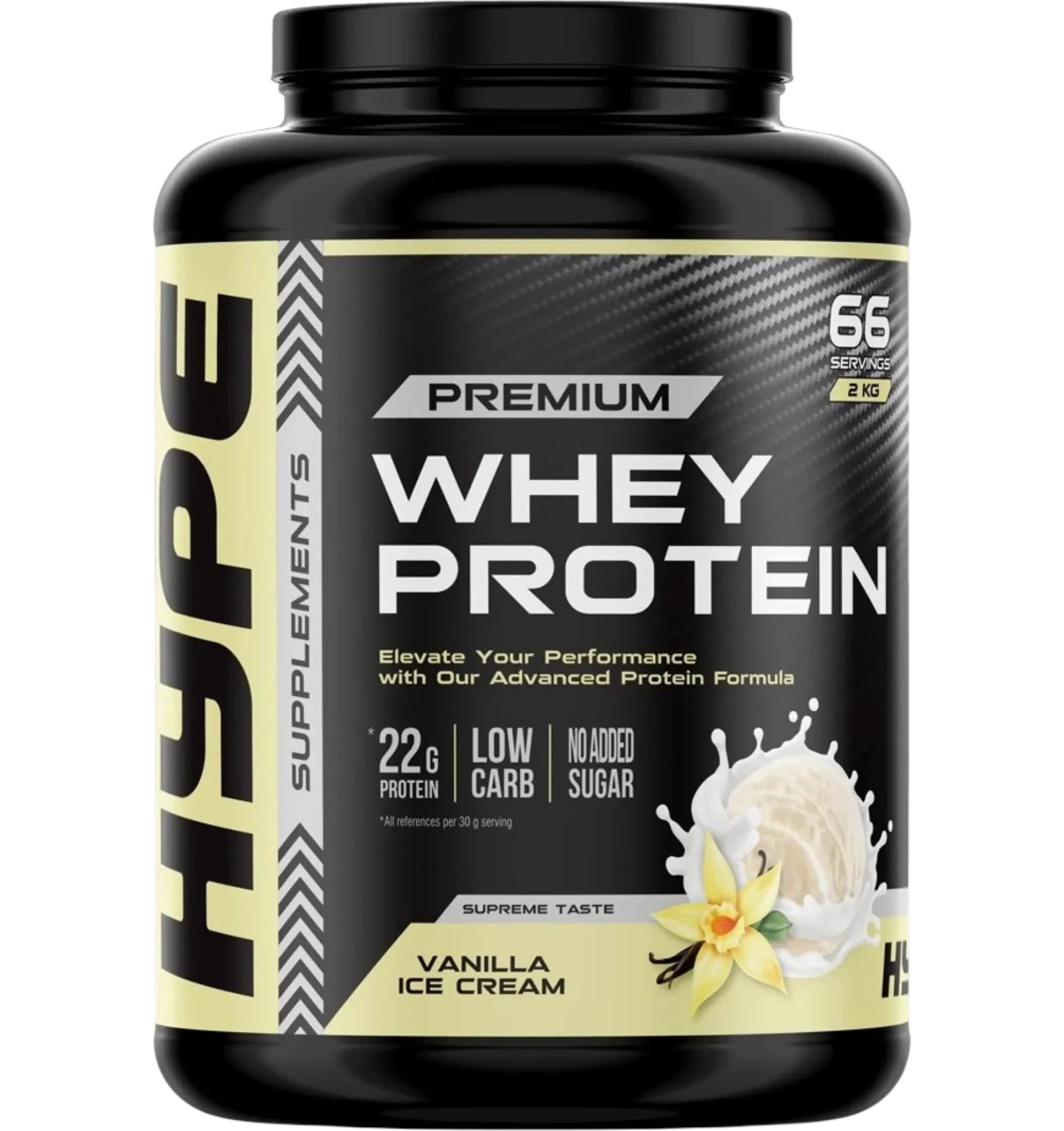 Hype Premium Whey Protein in vanilla ice cream flavor 2kg tub
