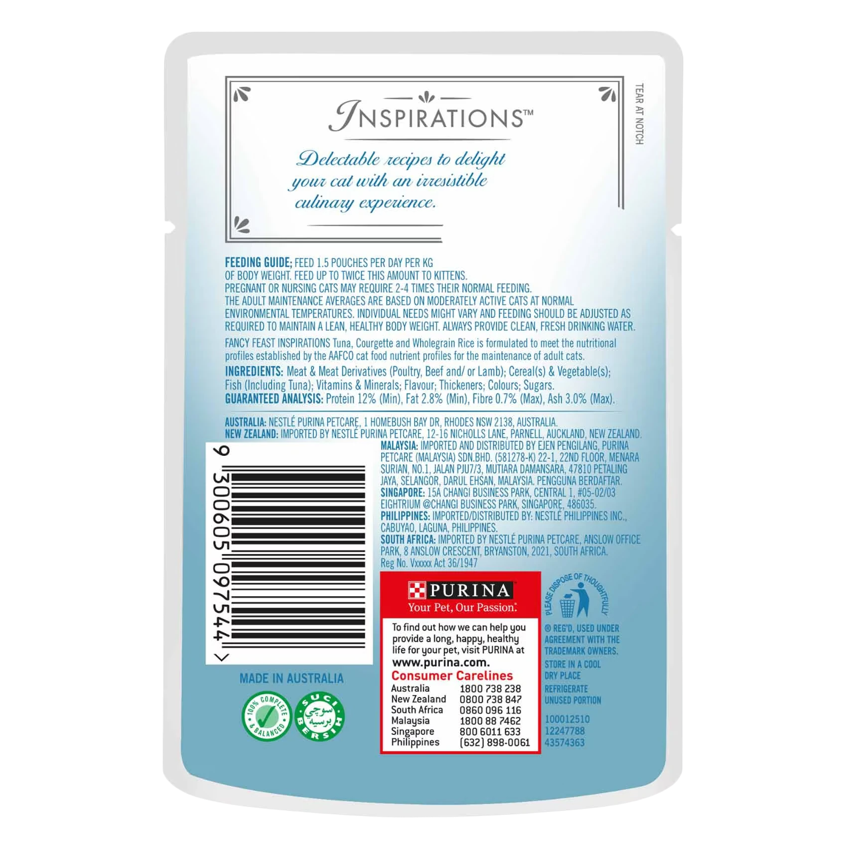 Back panel showing ingredients and daily feeding guide