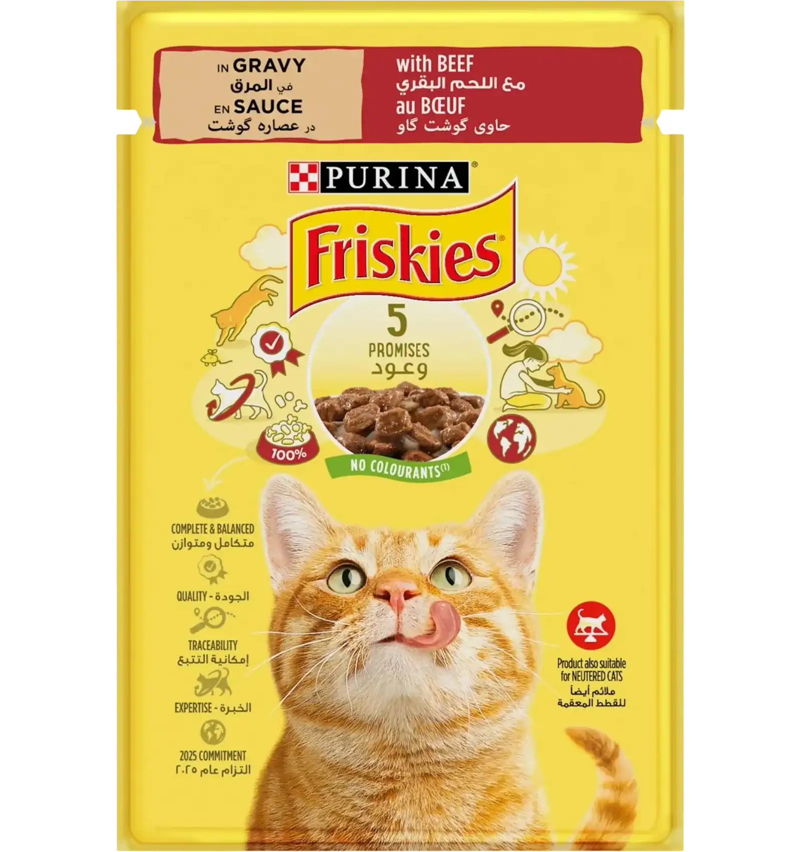 Friskies wet cat food pouch beef chunks in gravy 85g
