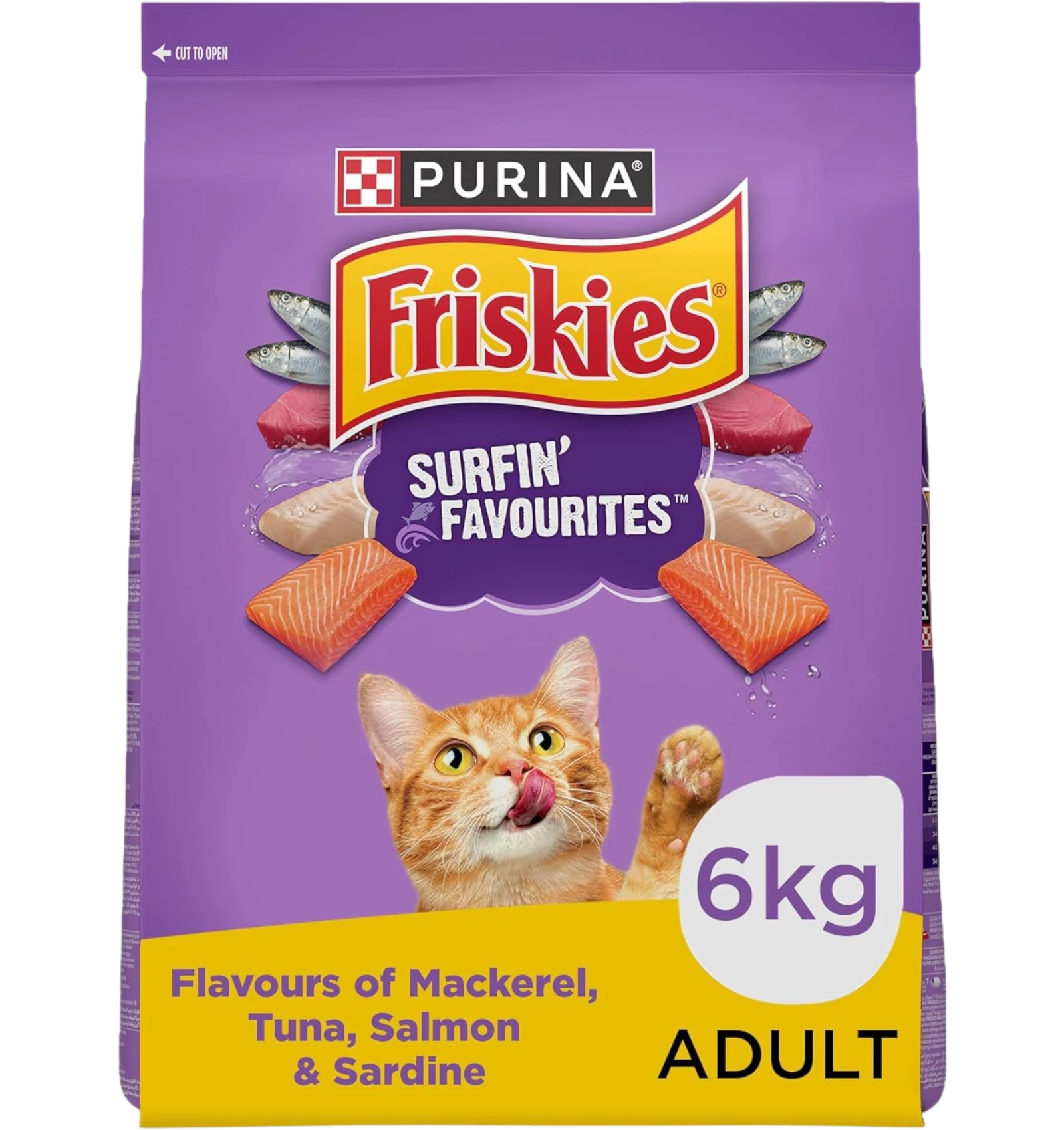 Friskies adult cat food with mackerel tuna and salmon flavors 6.5kg