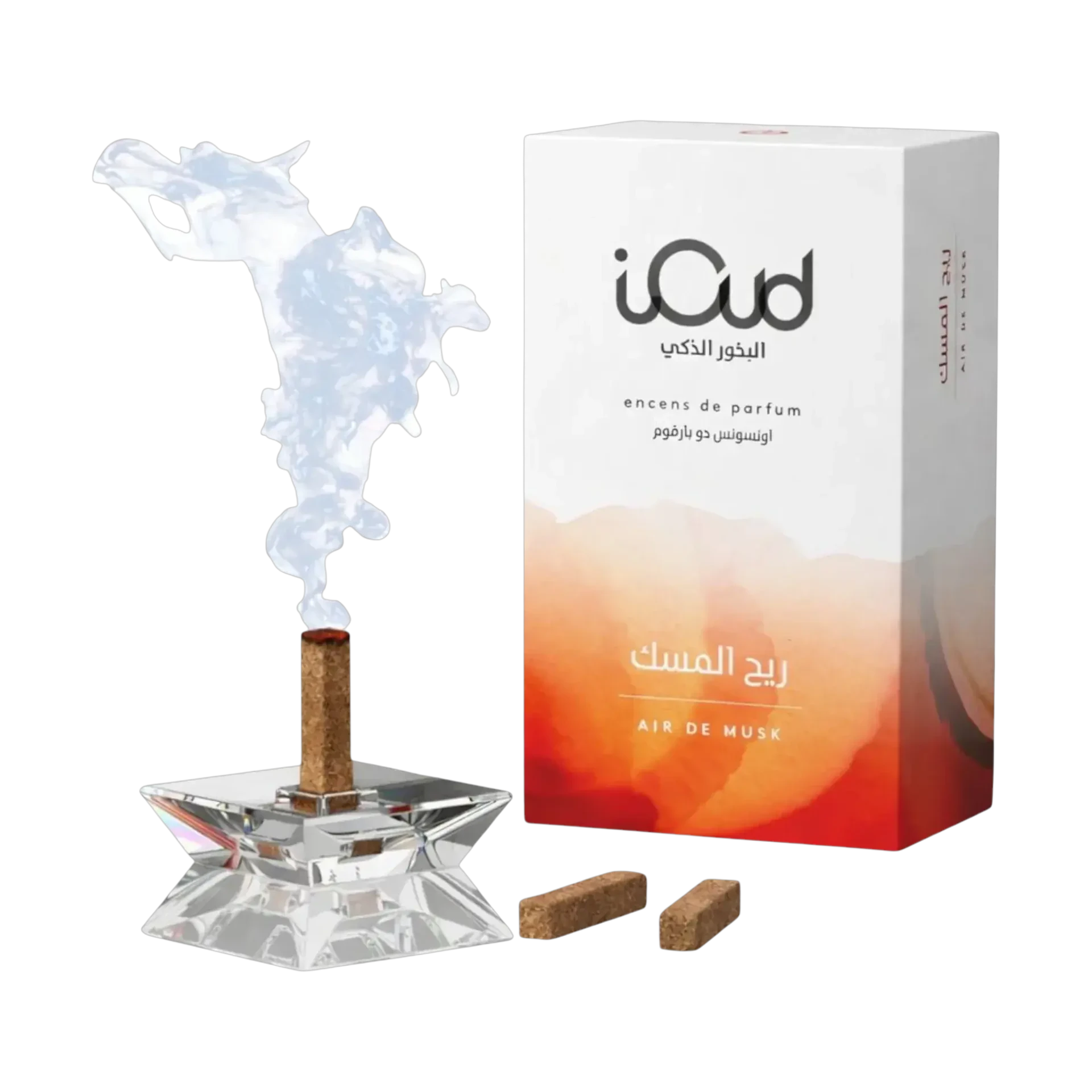 بخور اي عود الذكي برائحة المسك 16 عود بحامل كريستالي