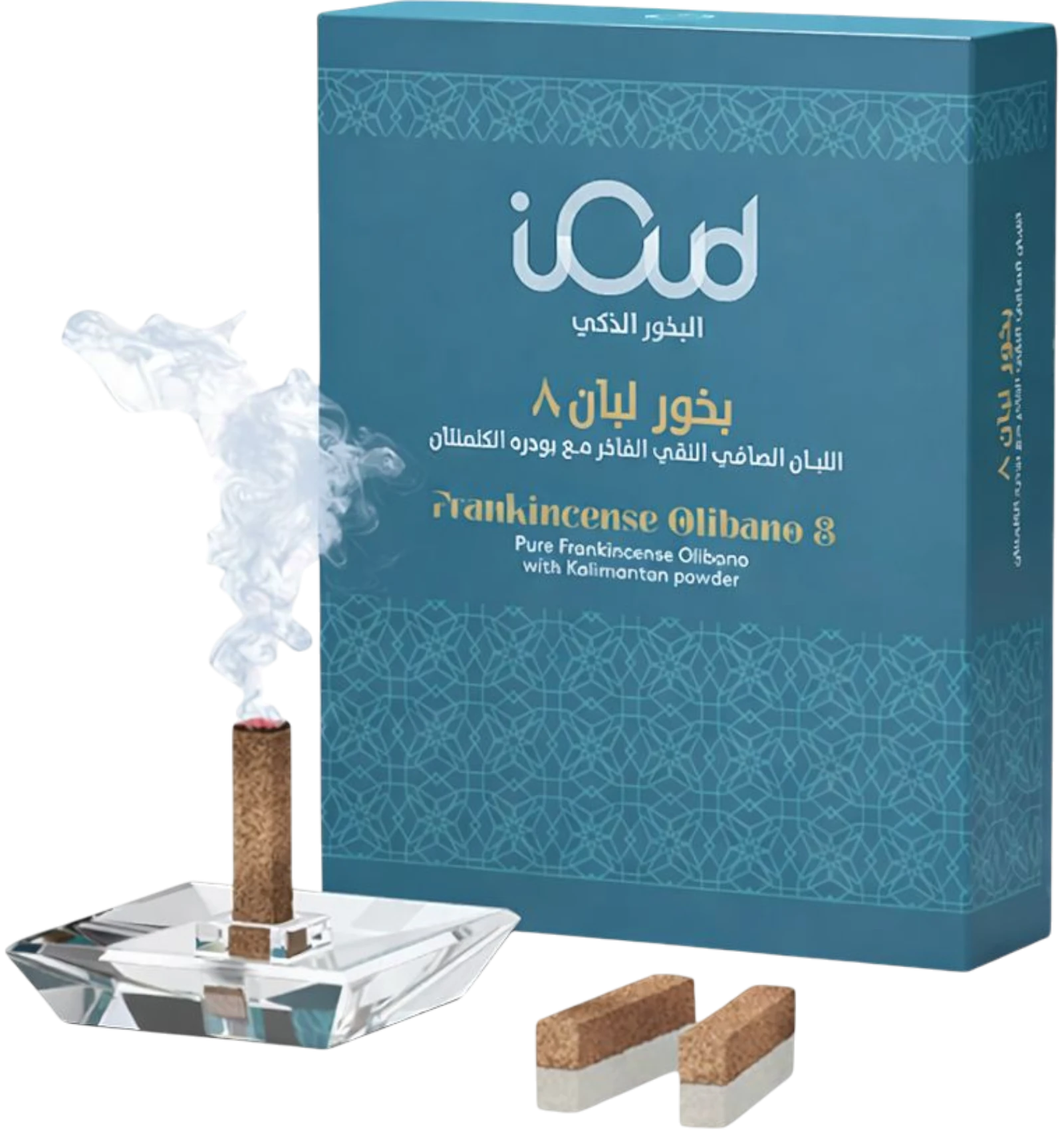 بخور اي عود الذكي لبان فاخر بودرة كلمنتان 8 أعواد حامل كريستالي