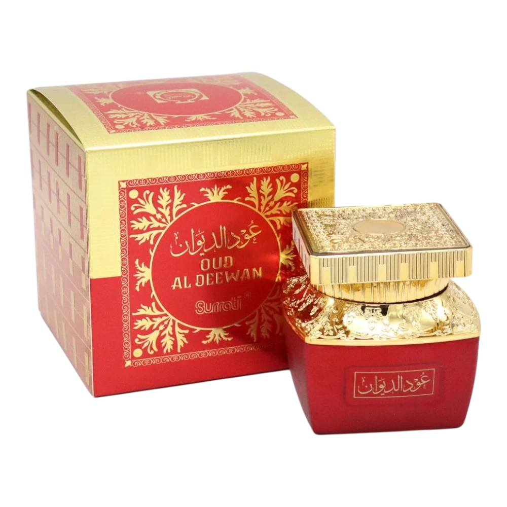 Surrati Oud Al Deewan Bakhoor in red and gold jar 75g