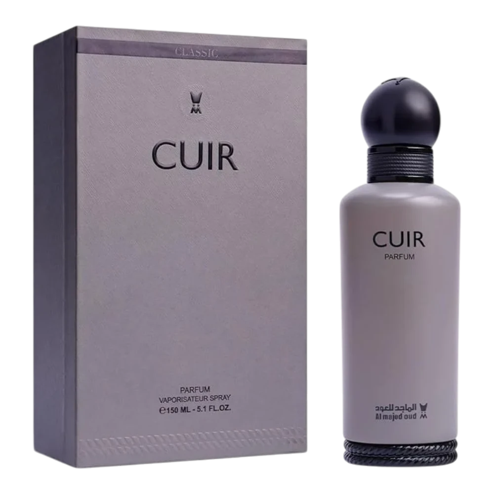 عطر الماجد للعود كوير بارفيوم رجالي زجاجة رمادية بغطاء اسود 150 مل